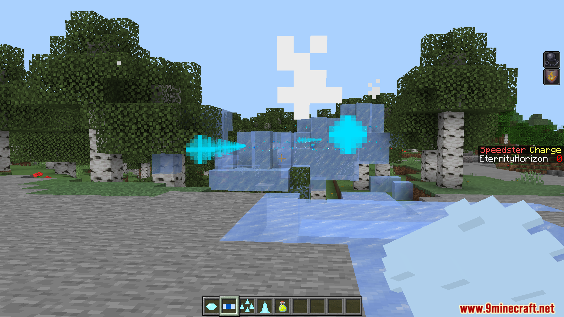 Avras Heroes the Flash Addon Screenshot 3 Speedster using special abilities to create blue lightning effects in a birch forest