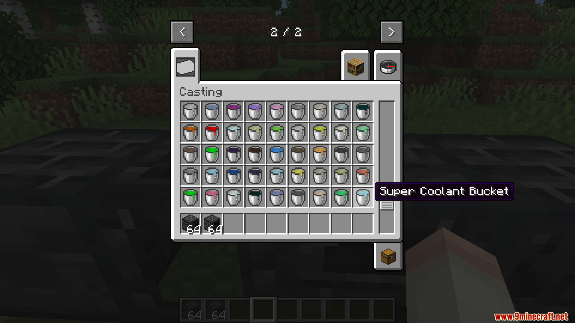 A GUI menu showing many buckets of molten metal and super coolant