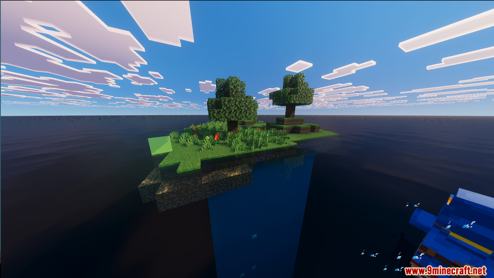 BakuBuilds survival island map featuring a tiny grassy land in the giant ocean