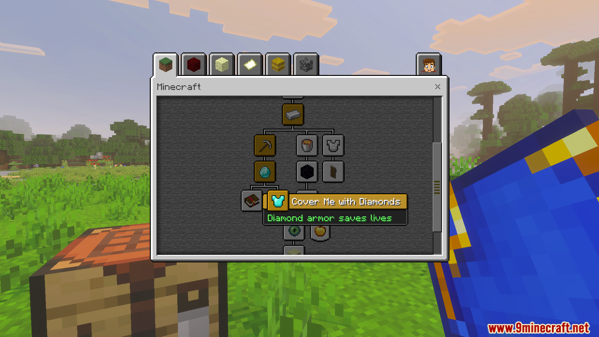 Highlighting the Cover Me with Diamonds achievement within the custom advancement menu