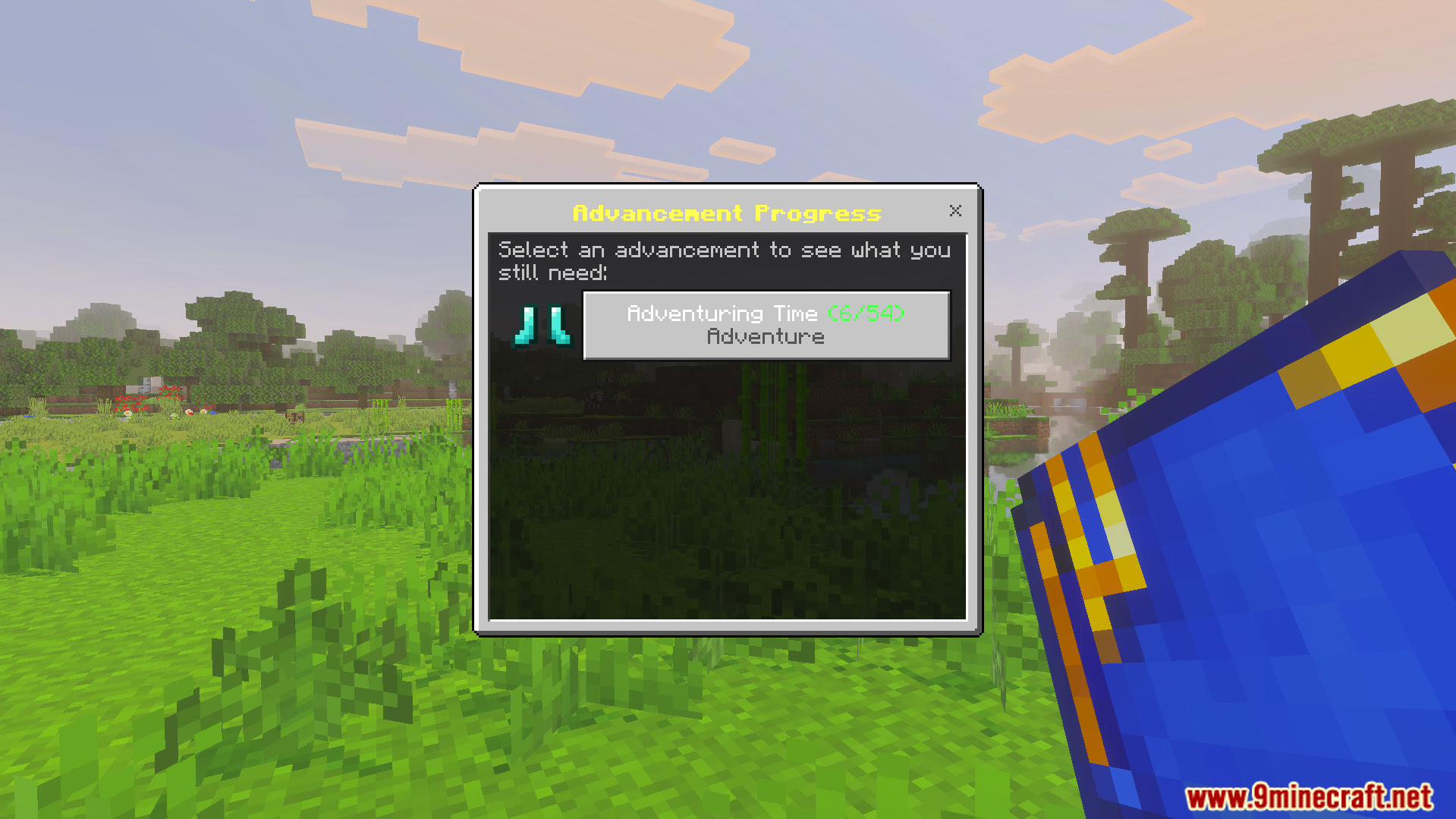 Custom advancement progress menu displaying the status of the adventuring time task