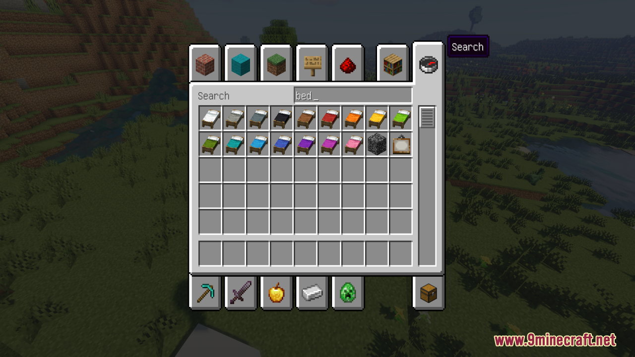 Bee's Cozier Beds Resource Pack Screenshot 10 Creative inventory showing various beds from the Bees Cozier Beds resource pack