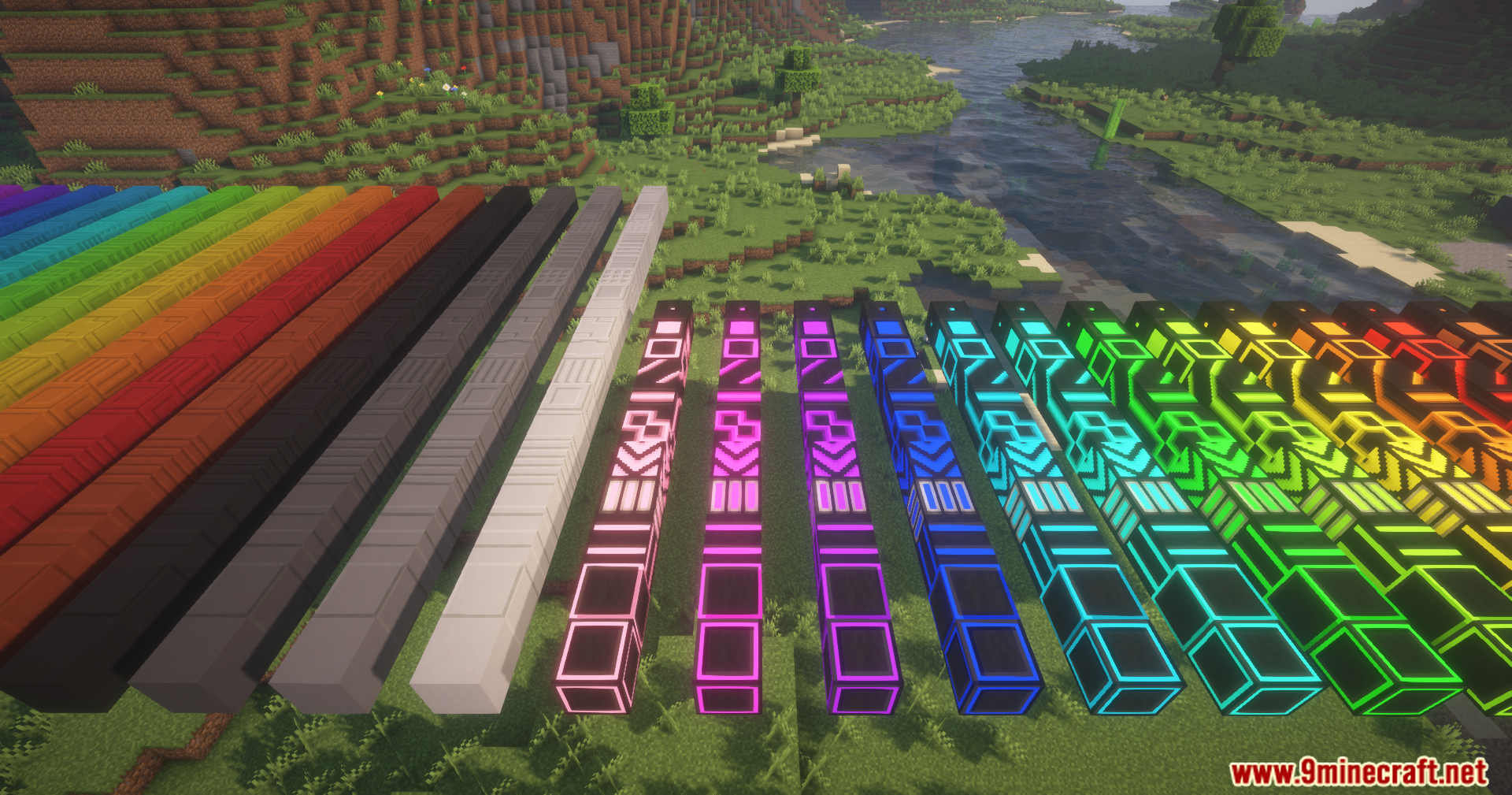 Better Blockz Mod Screenshot 12 Showcase of colorful neon lights and industrial blocks from Better Blockz Mod