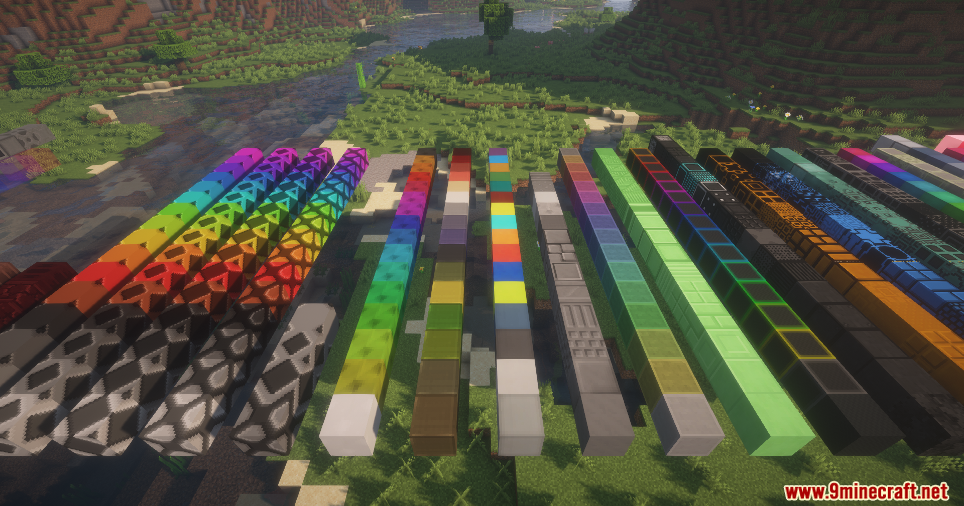 Better Blockz Mod Screenshot 9 Better Blockz mod showcases various colorful patterned blocks and neon lights in rows