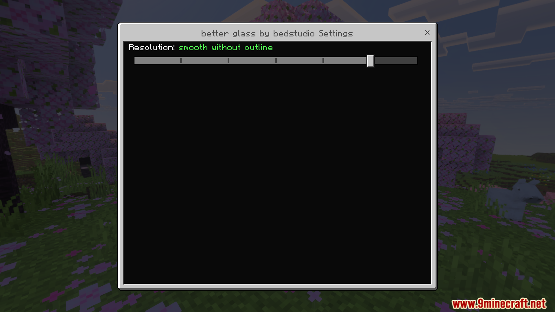 Settings menu showing the smooth without outline resolution option for glass blocks