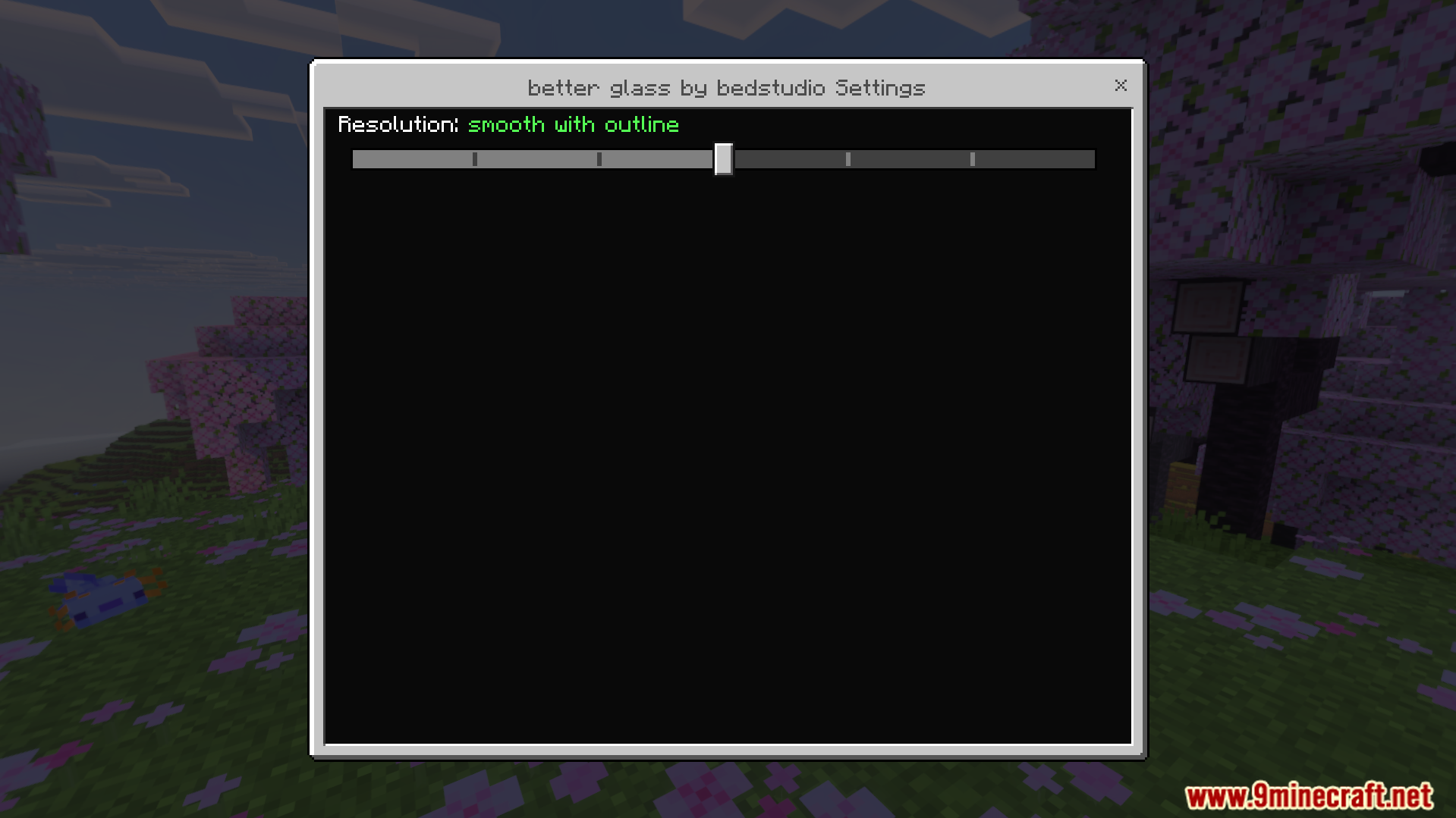 Configuration screen for better glass by bedstudio with resolution and smooth outline slider