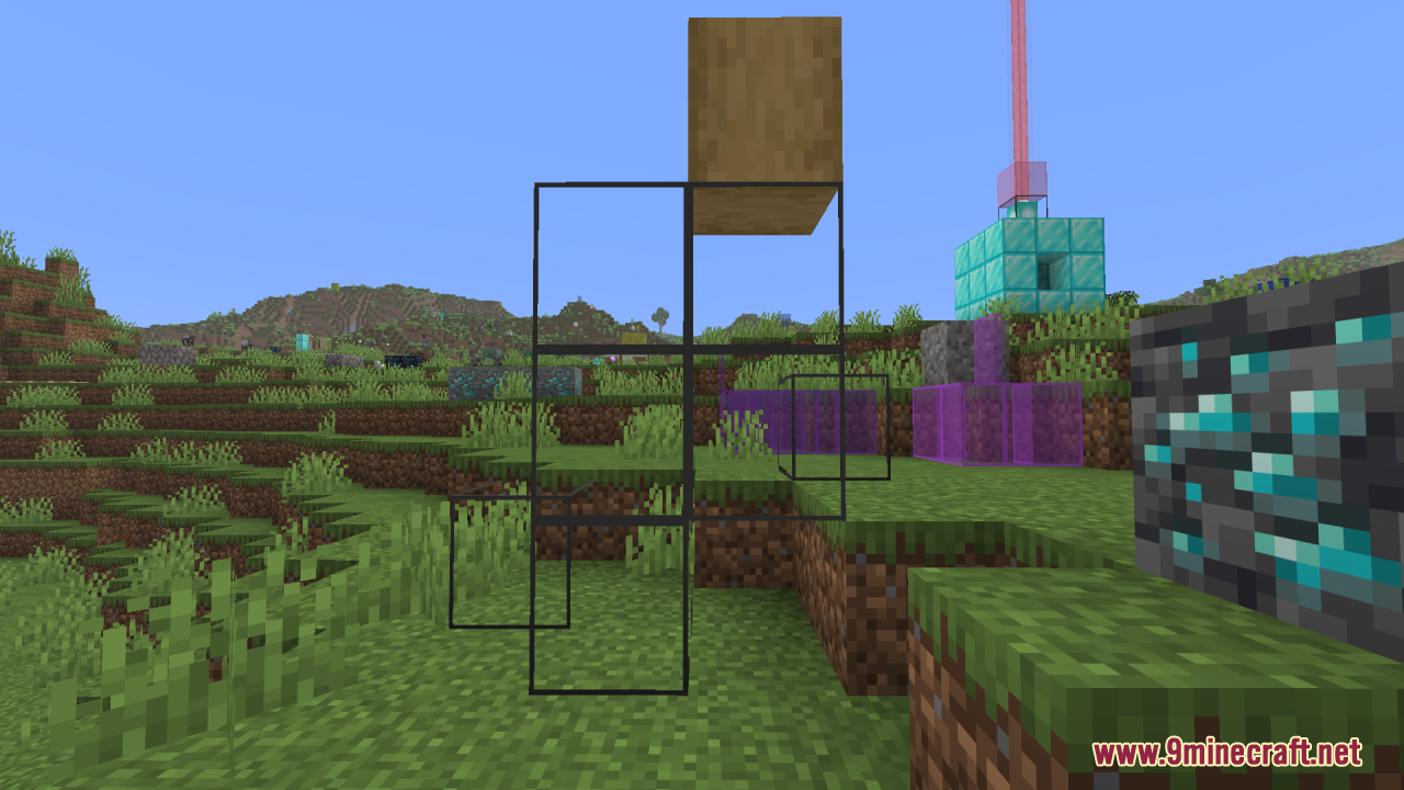 Better Clearer Glass Resource Pack Screenshot 12 Clear and purple glass blocks with thin outlines near a diamond ore block