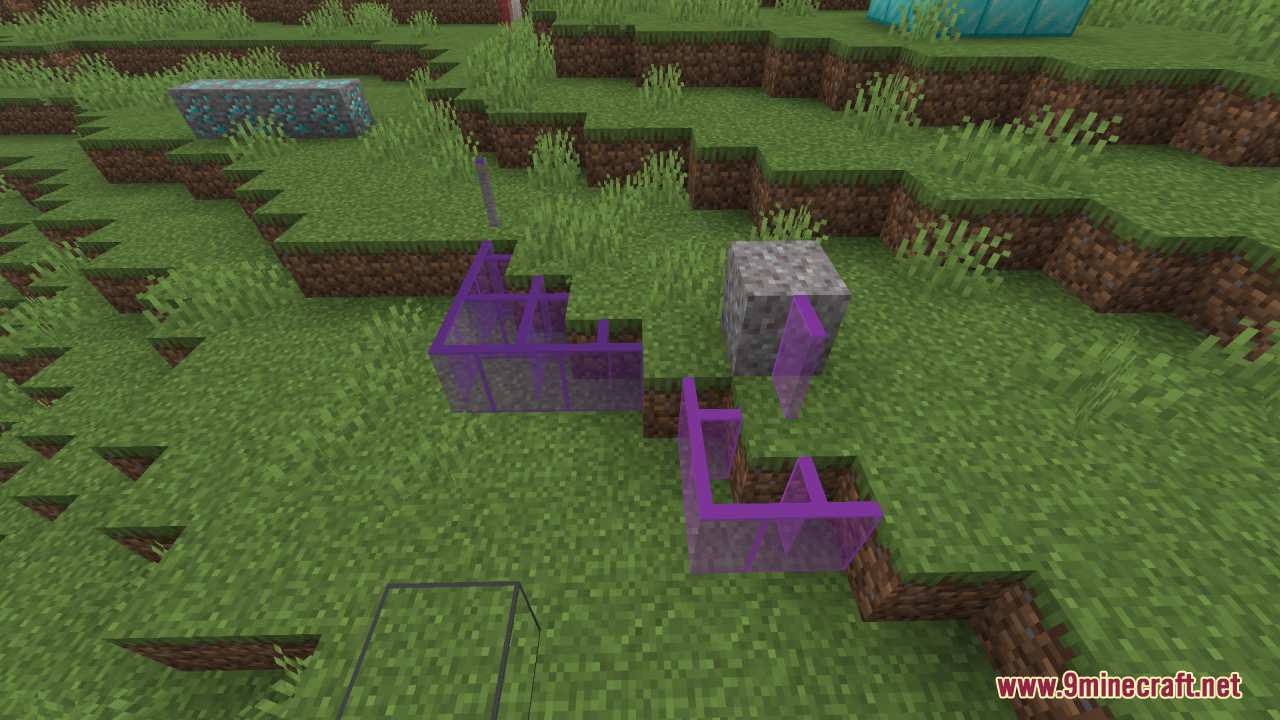 Better Clearer Glass Resource Pack Screenshot 13 Better Clearer Glass Resource Pack showing clear purple panes on a hill