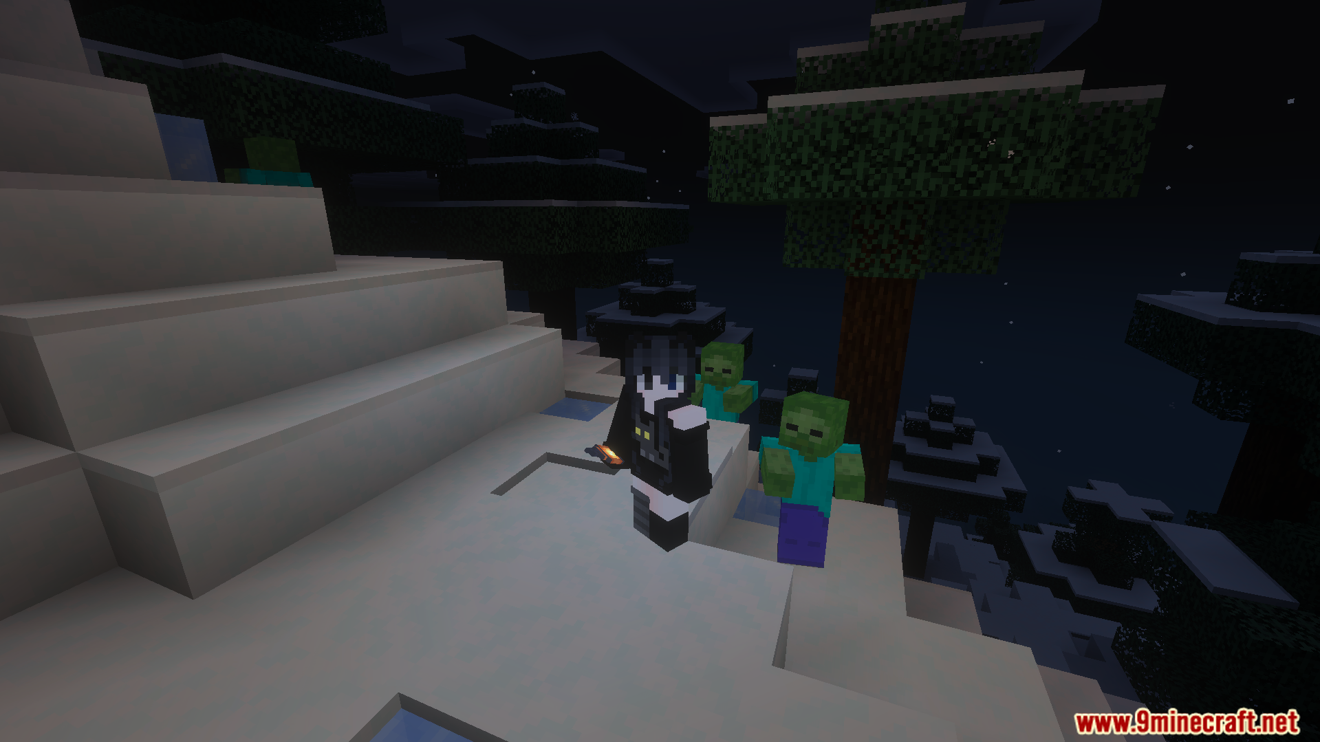 Better Dynamic Light Addon Screenshot 7 Better Dynamic Light Addon shows a player holding a glowing torch near zombies