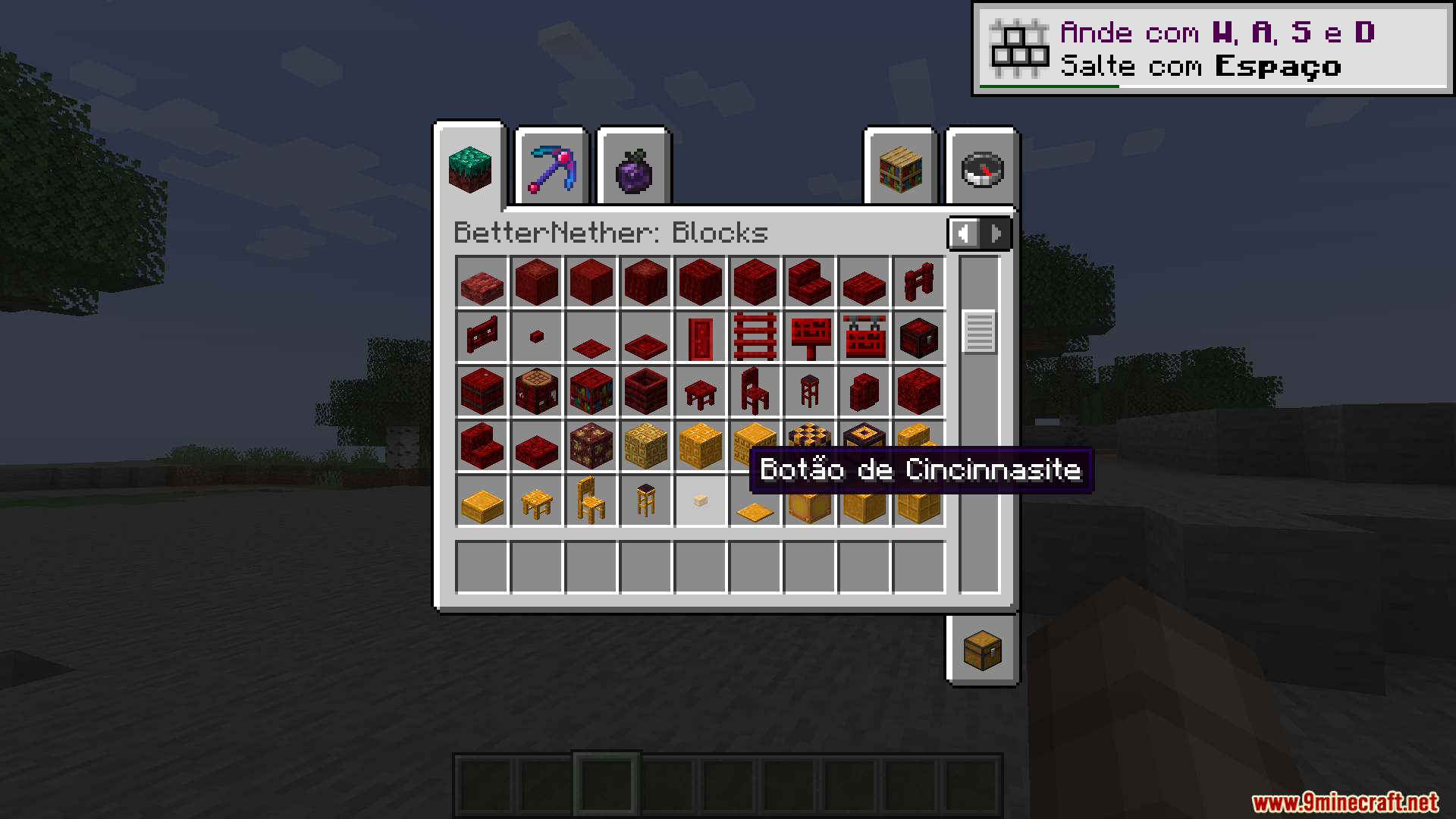 Better Nether PT BR Translation Resource Pack Screenshot 7 Creative inventory menu showing Better Nether blocks with Portuguese item names