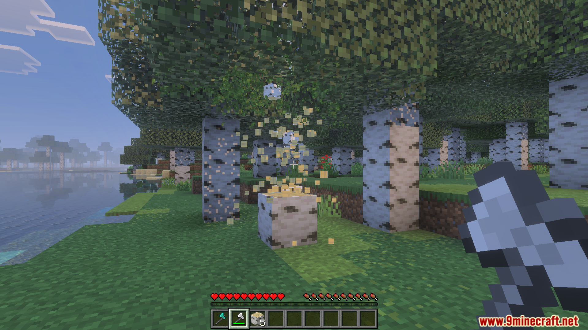 Better Tree Capitator Addon breaking an entire birch tree with one hit