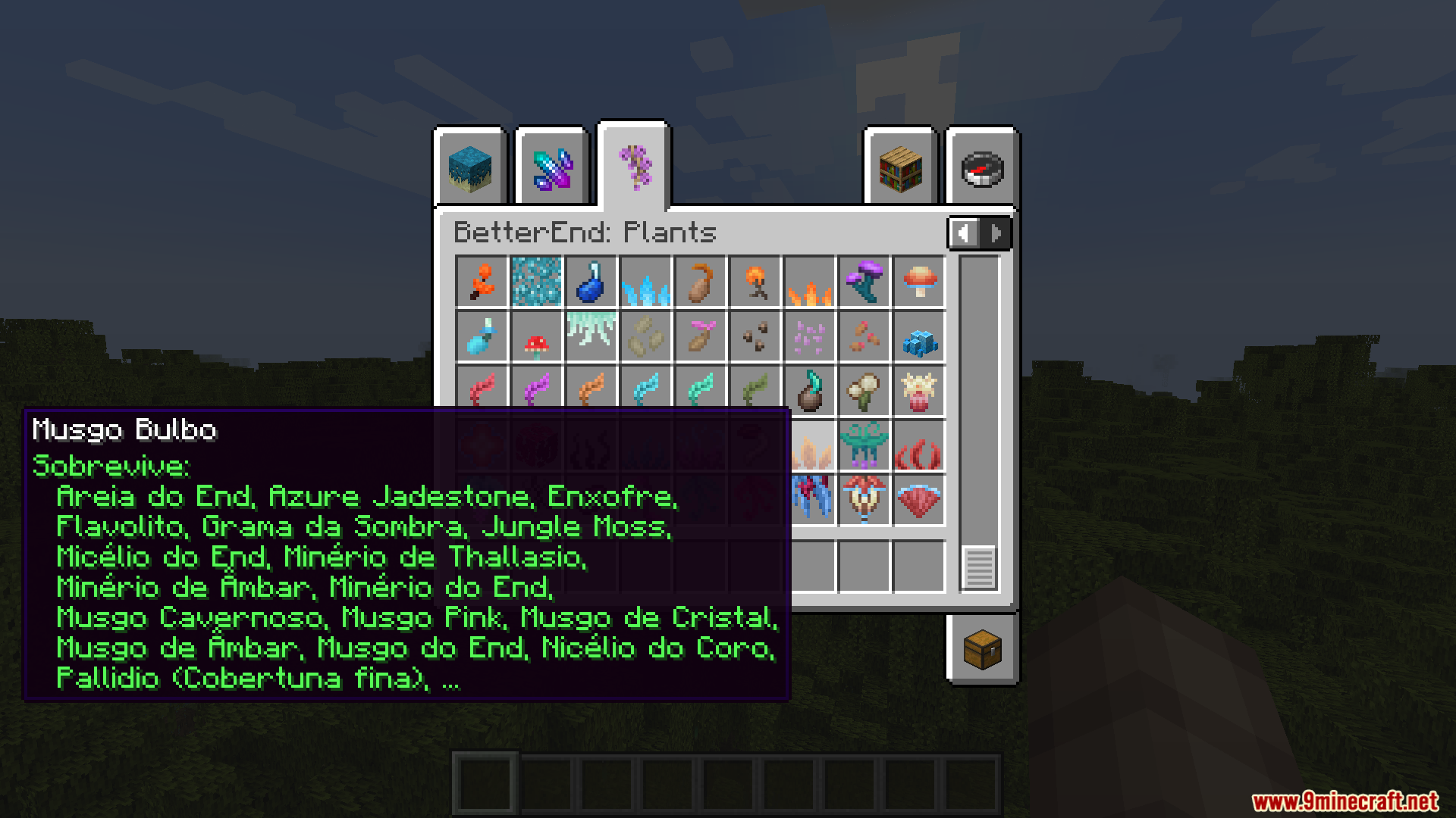 Creative menu displaying plant items with a detailed description in Brazilian Portuguese
