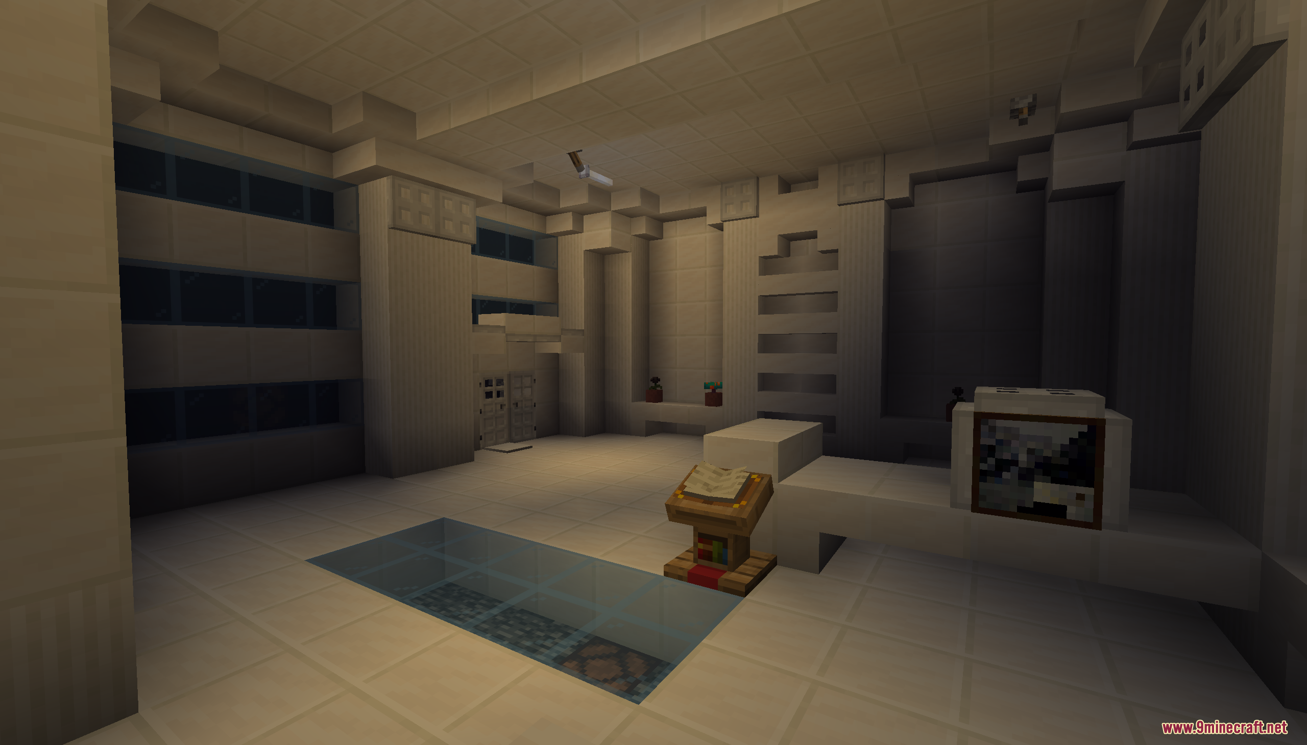 Beyond the Exosphere Map Screenshot 2 A modern interior room featuring a lectern and a glass floor section