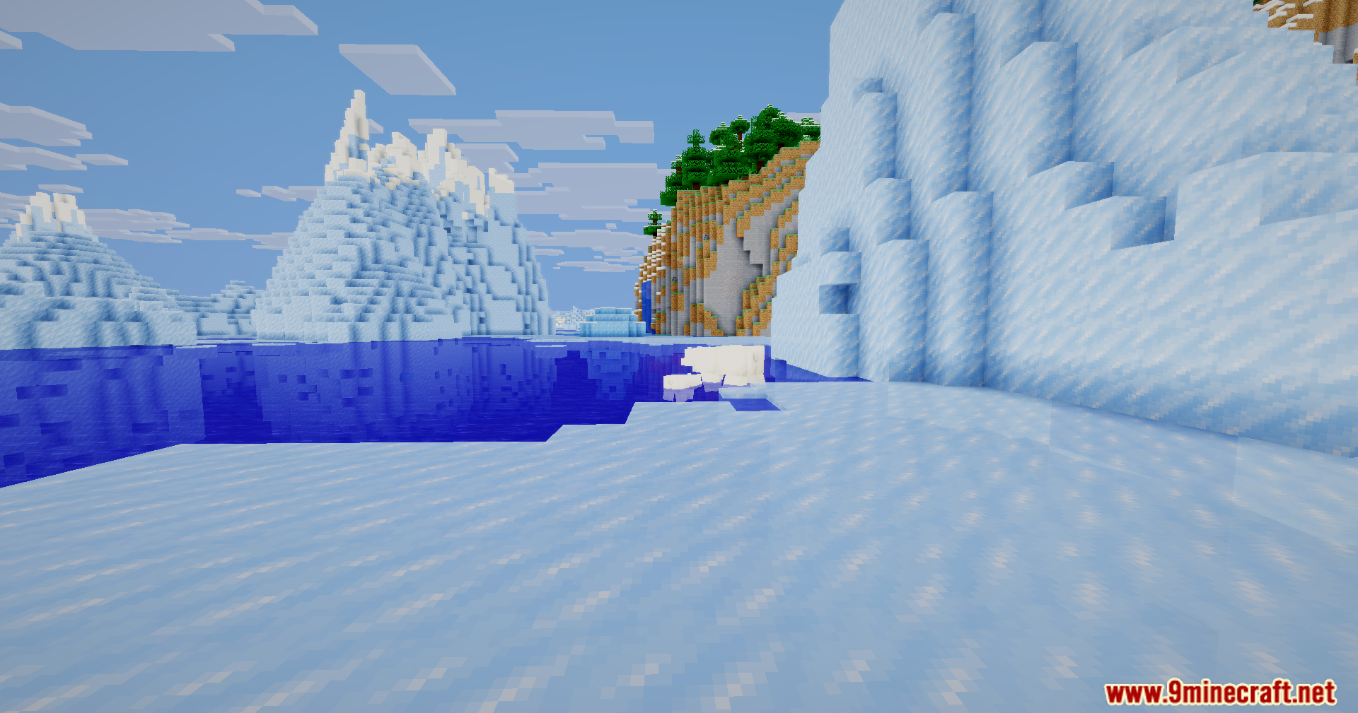 Bloom Shaders Screenshot 3 Large icebergs floating in a deep blue ocean under clear skies
