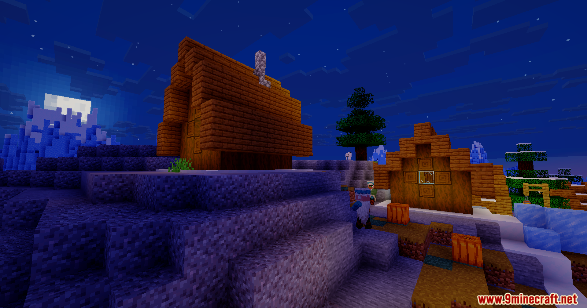 Bloom Shaders Screenshot 8 Bloom Shaders adds warm lighting to wooden houses in the snow