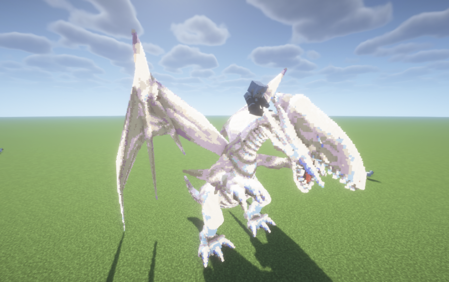 Blue Eyes White Dragon Schematic Screenshots 1 A massive Blue Eyes White Dragon structure built in a flat Minecraft world