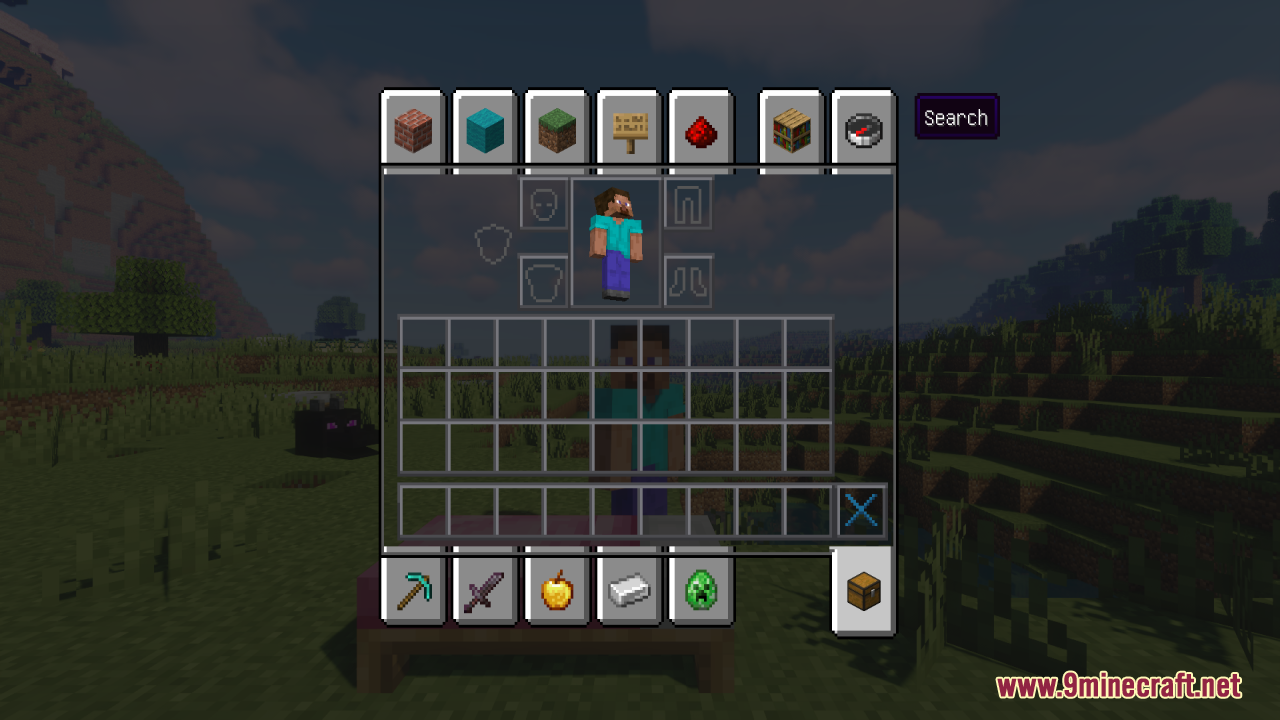 Custom inventory menu with short swords and clean icons from Bluxy Crystal Resource Pack