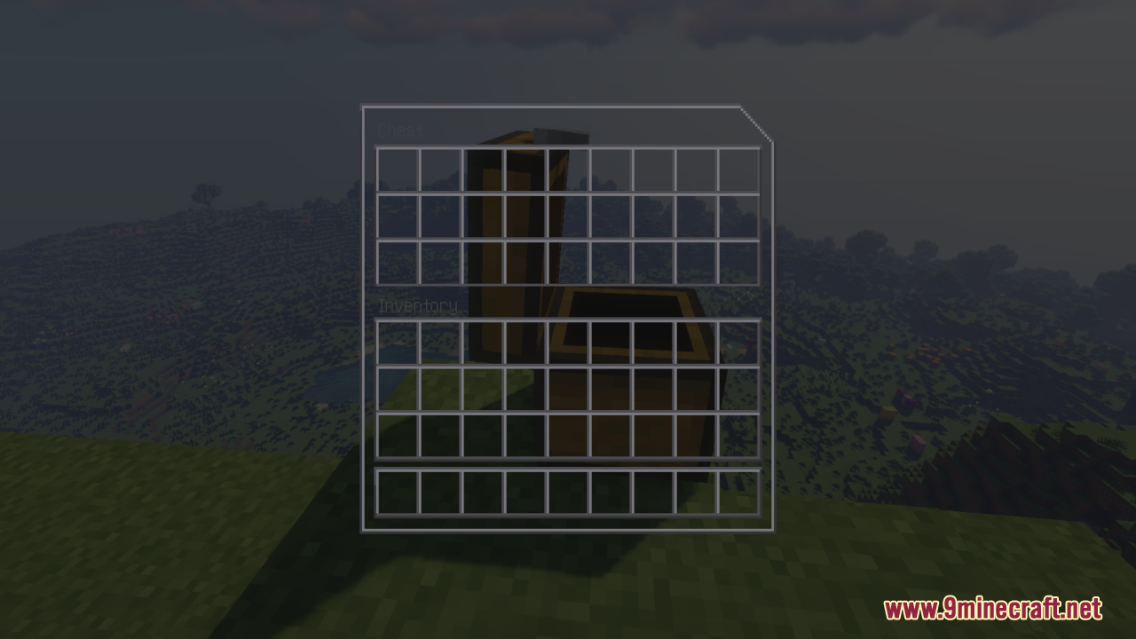 Transparent chest inventory interface providing a clear view of the hills