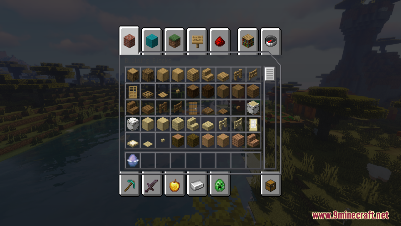 The Bluxy Crystal Resource Pack features a transparent creative inventory menu for players