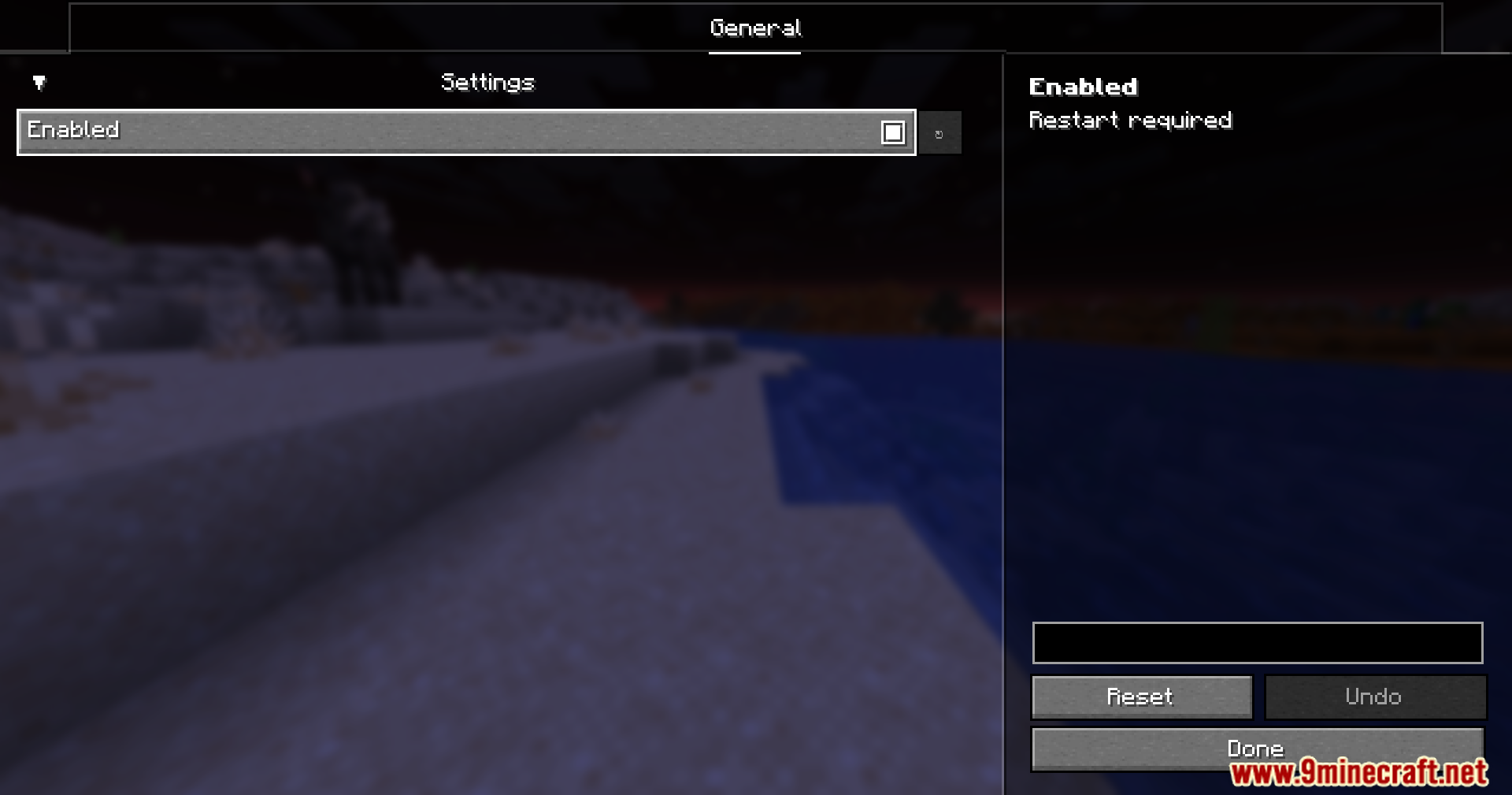 The general settings menu for the mod with the enabled option checked