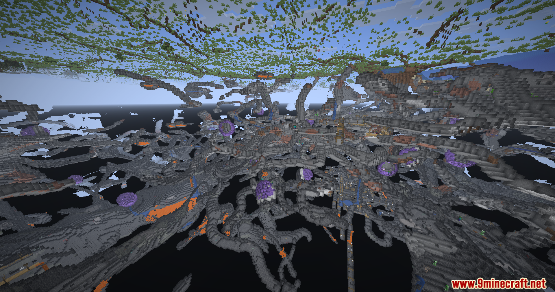Brightness Plus Mod Screenshot 5 Vast underground cave systems and amethyst geodes visible with high brightness settings