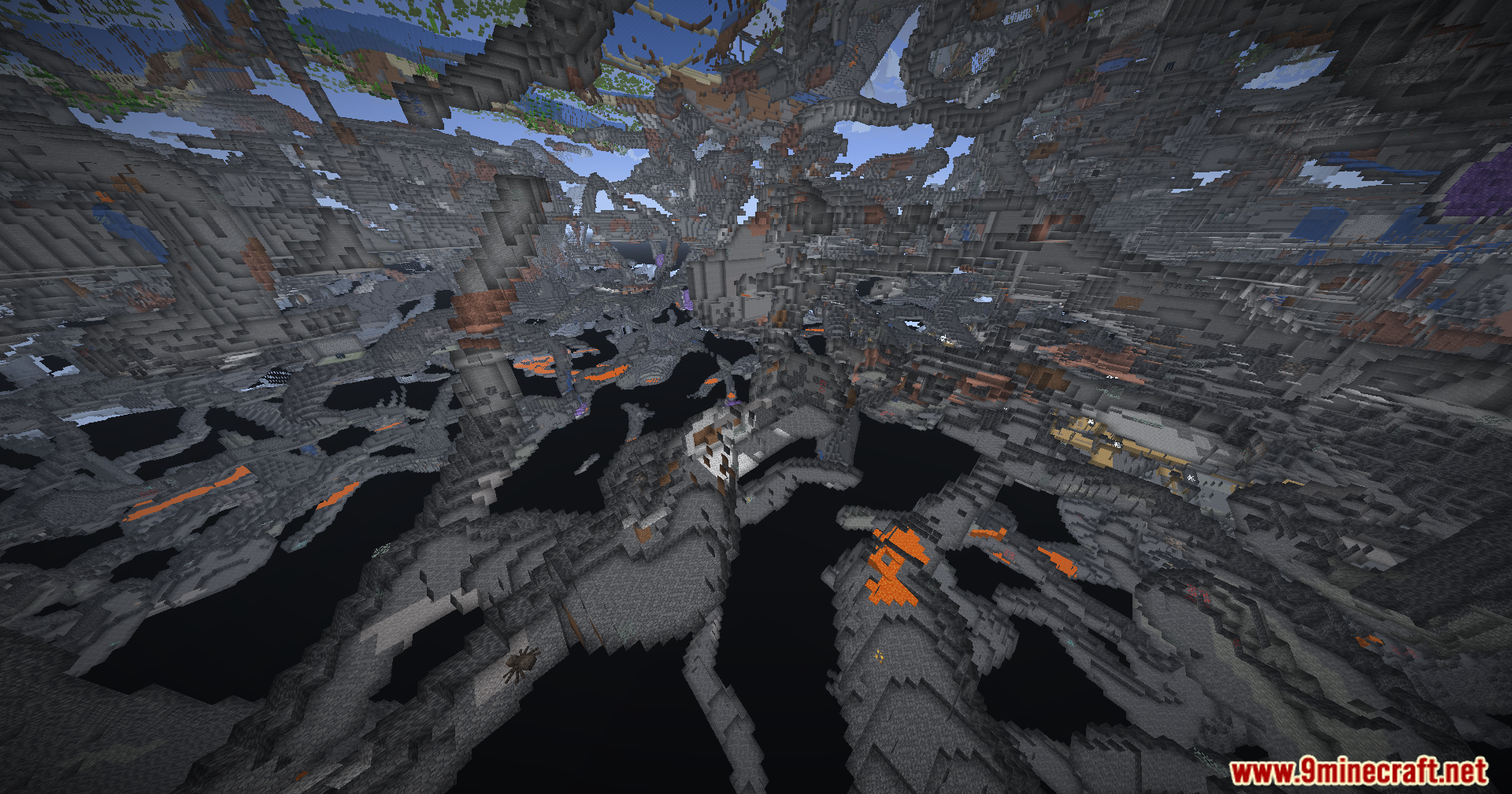 Brightness Plus Mod Screenshot 6 Intricate network of dark tunnels and lava pools illuminated for easy exploration