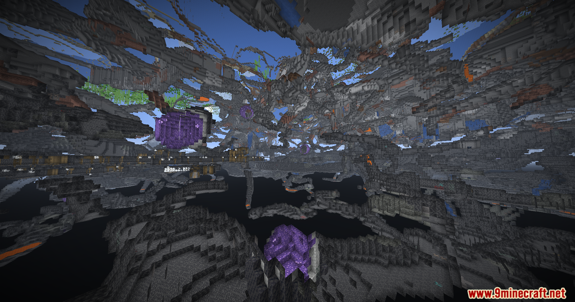 Brightness Plus Mod Screenshot 8 A bright view of underground caves and purple amethyst geodes