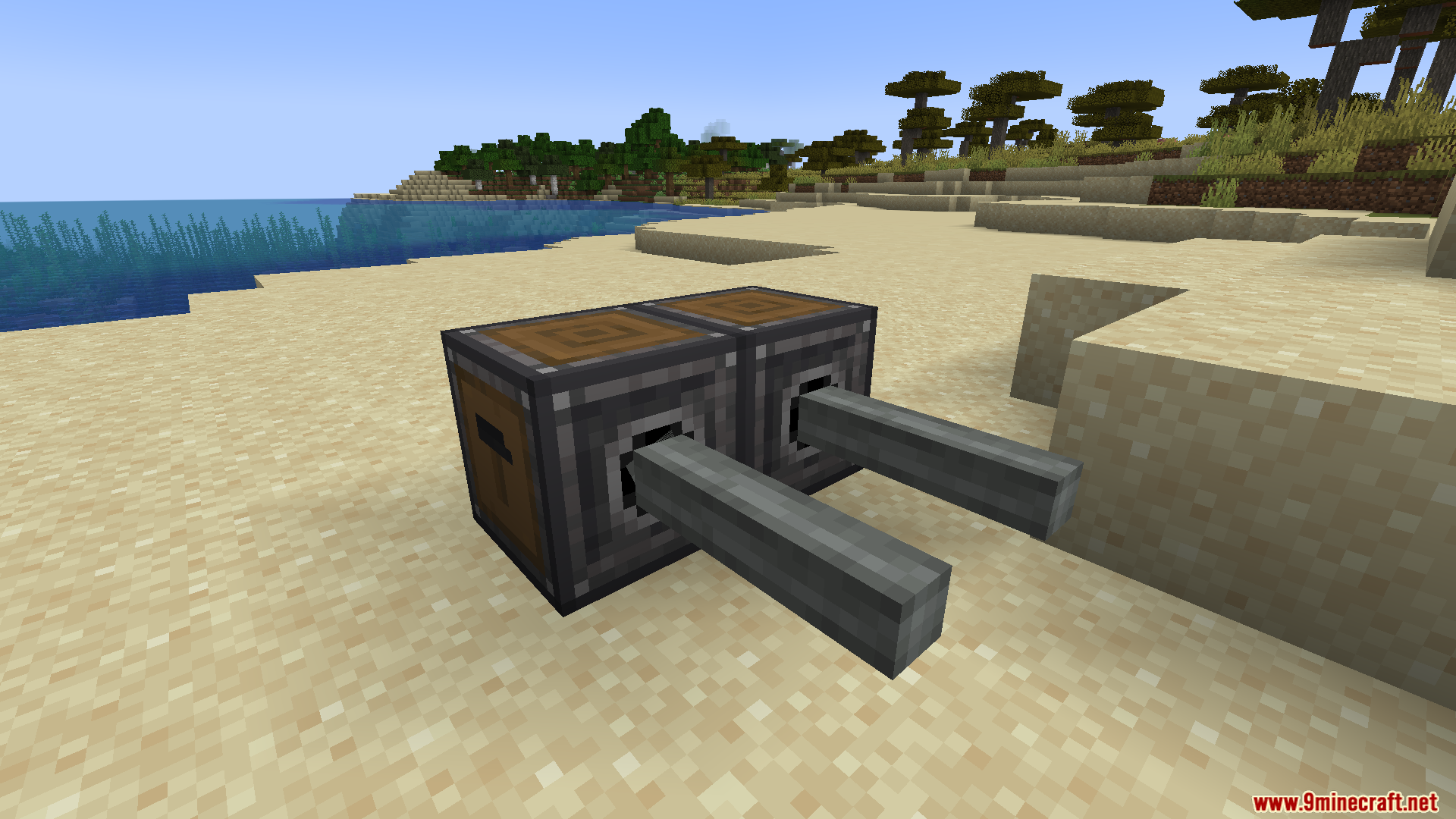CBC Compact Mount Mod Screenshot 4 Two compact mount blocks for cannons placed side by side on sand