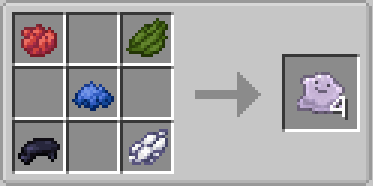 Crafting recipe for the purple camo item using various colored dye items