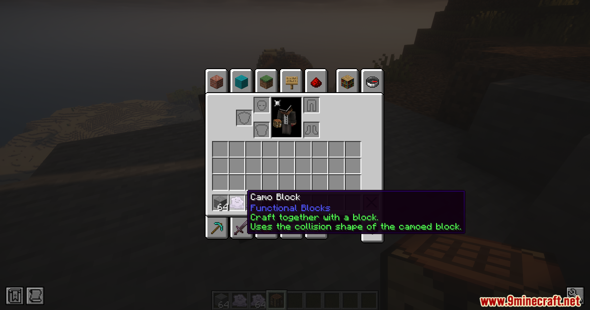 Tooltip for the Camo Block item inside the Minecraft creative mode inventory
