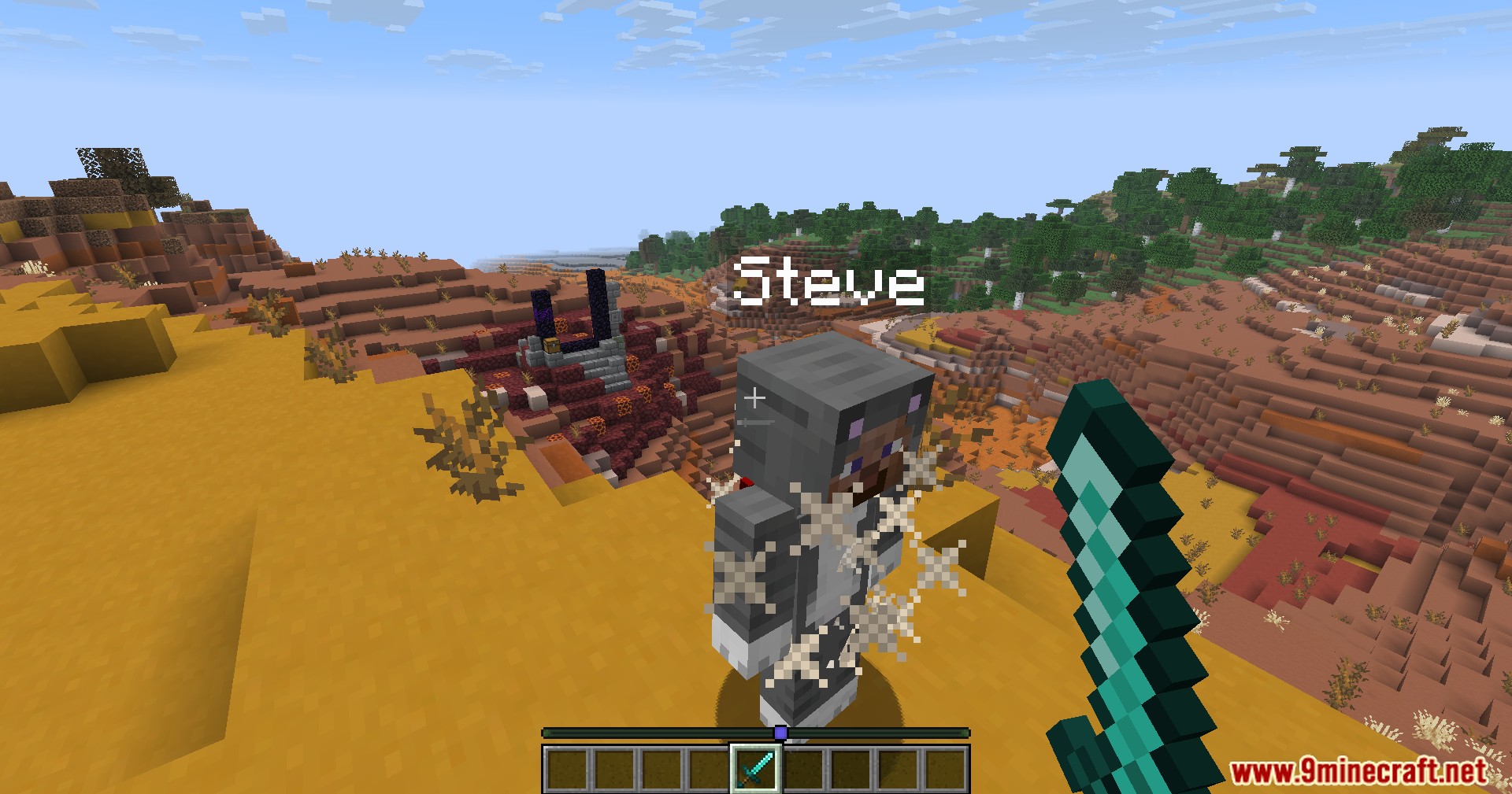 Carpet Crit Fix Mod Screenshot 6 A player attacks Steve with a diamond sword causing critical hit particle effects