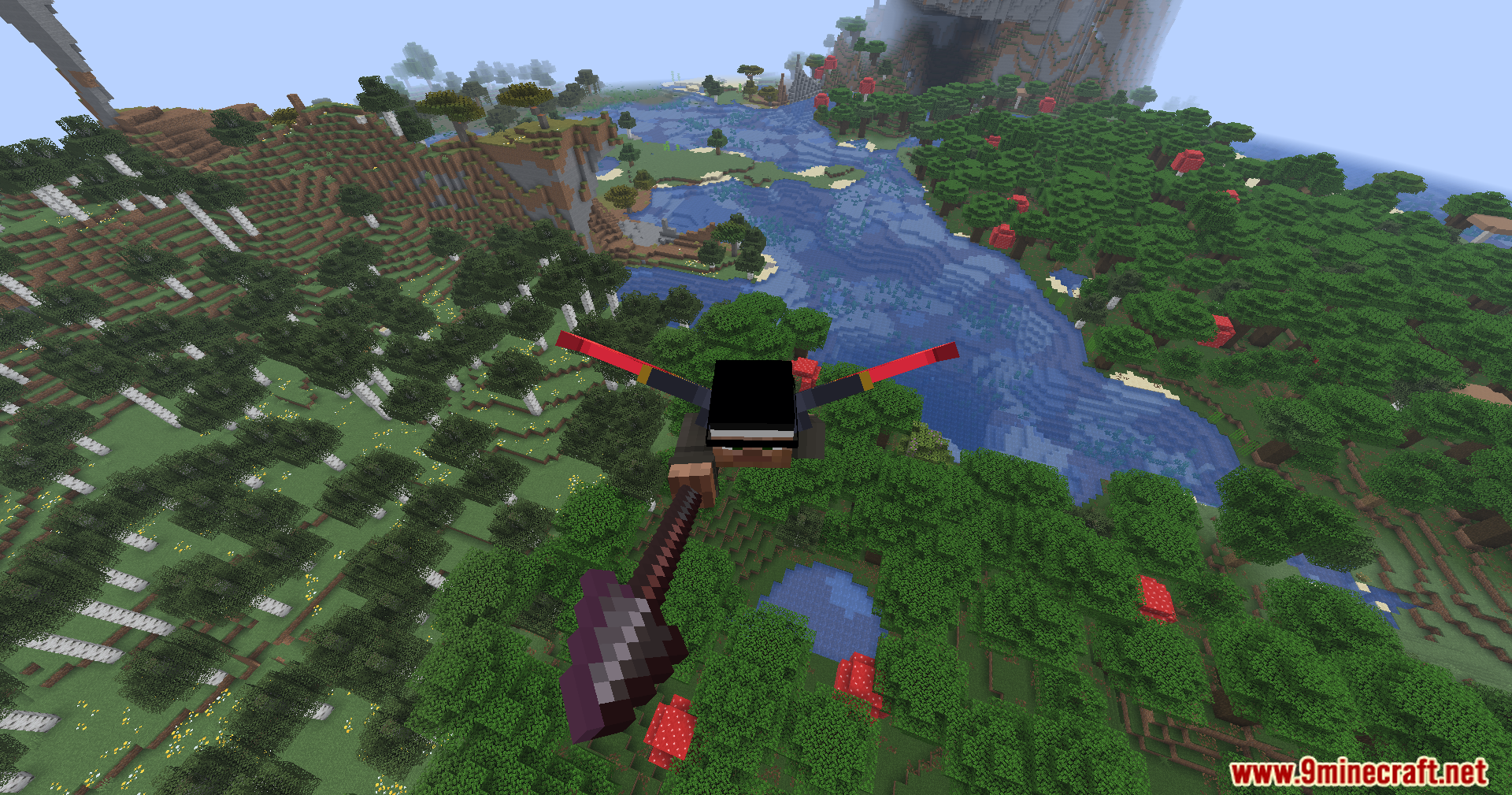 Carpet Pvp Practice Mod Screenshot 5 A bot glides with red elytra in Carpet Pvp Practice for aerial combat