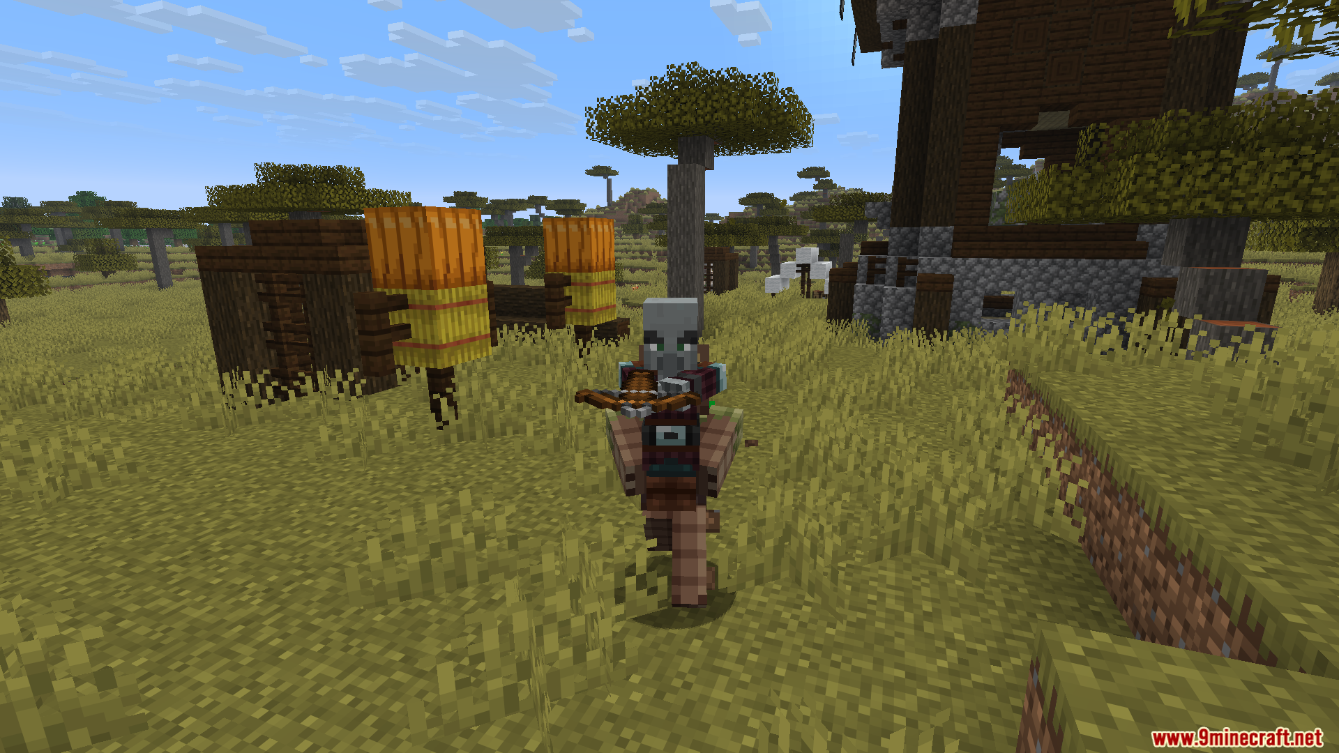 Carry Me Mod Screenshot 2 One pillager carrying another pillager on their back in a savanna biome