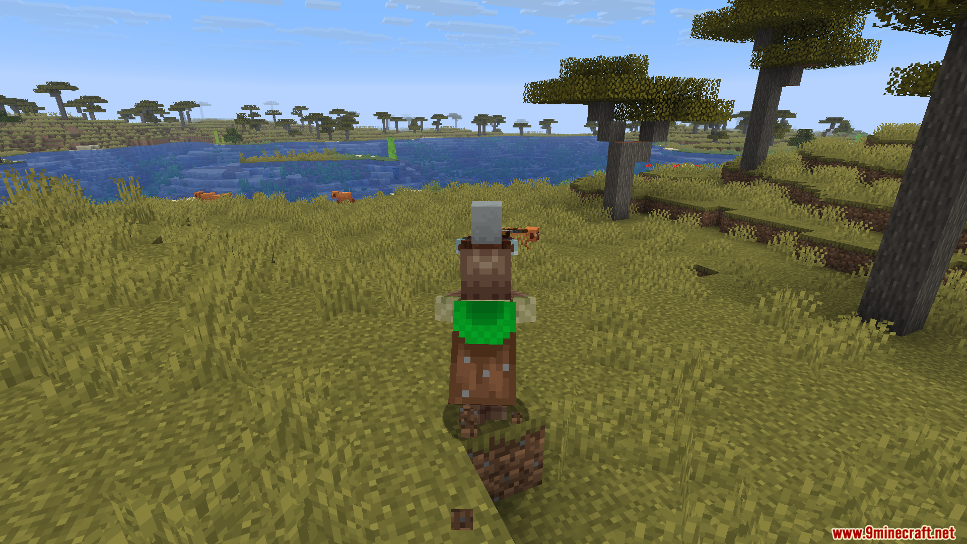 Carry Me Mod Screenshot 3 A player character carrying another player on their back in a savanna biome