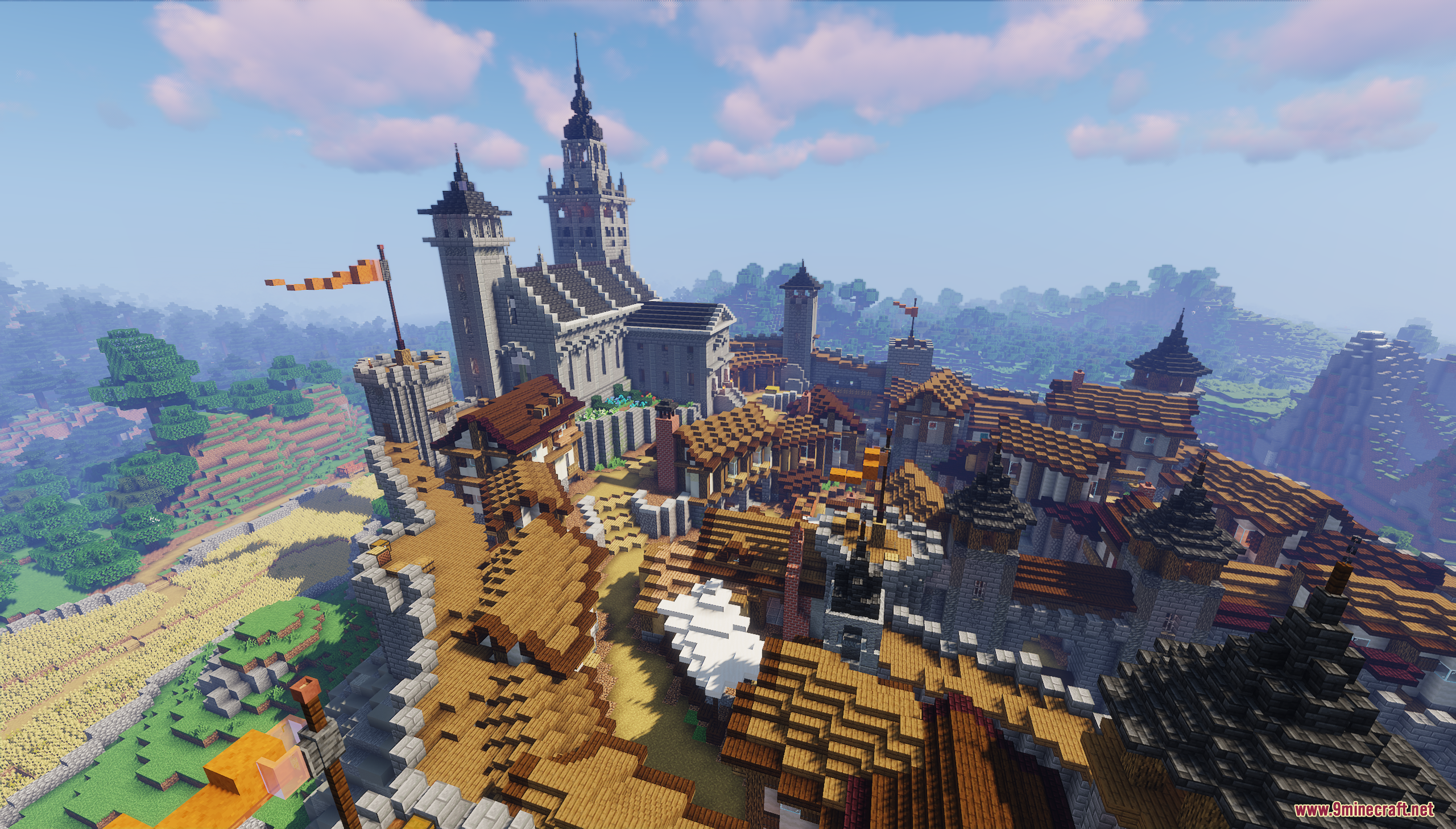 Castle Town Map Screenshot 10 An aerial view of the Castle Town Map featuring many medieval houses