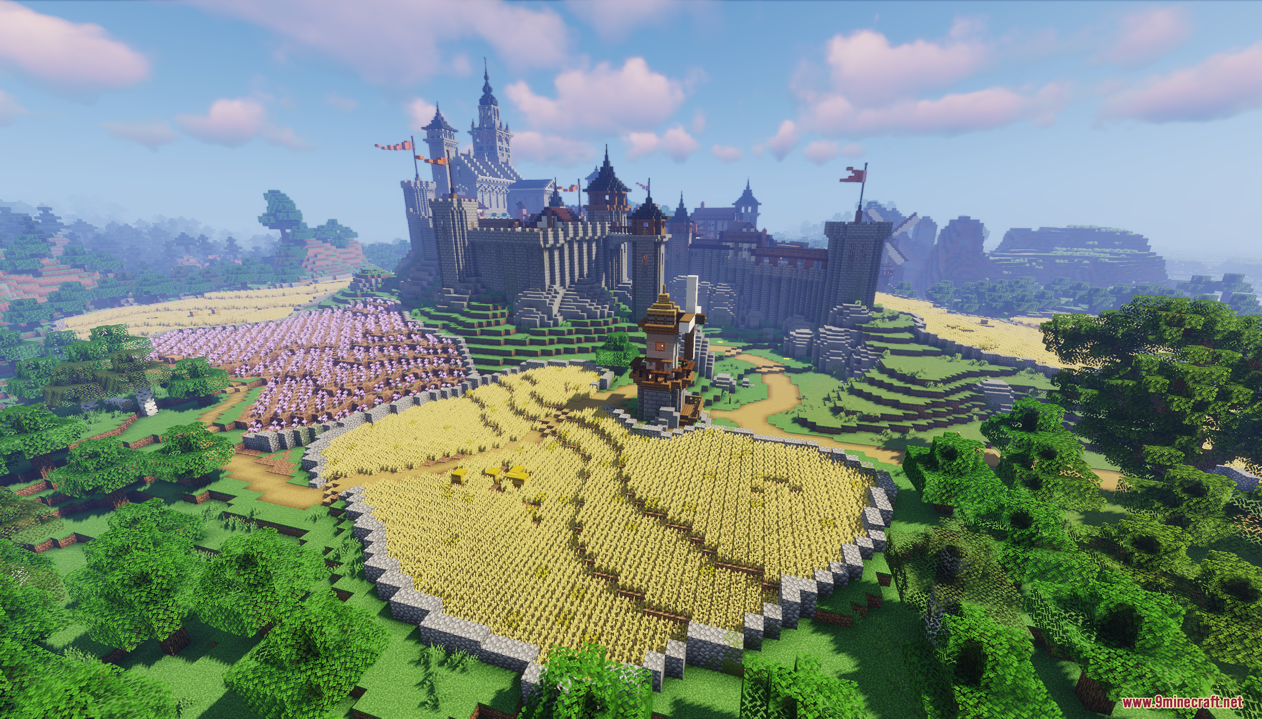 Castle Town Map Screenshot 3 A majestic medieval castle overlooking large wheat fields and a small windmill