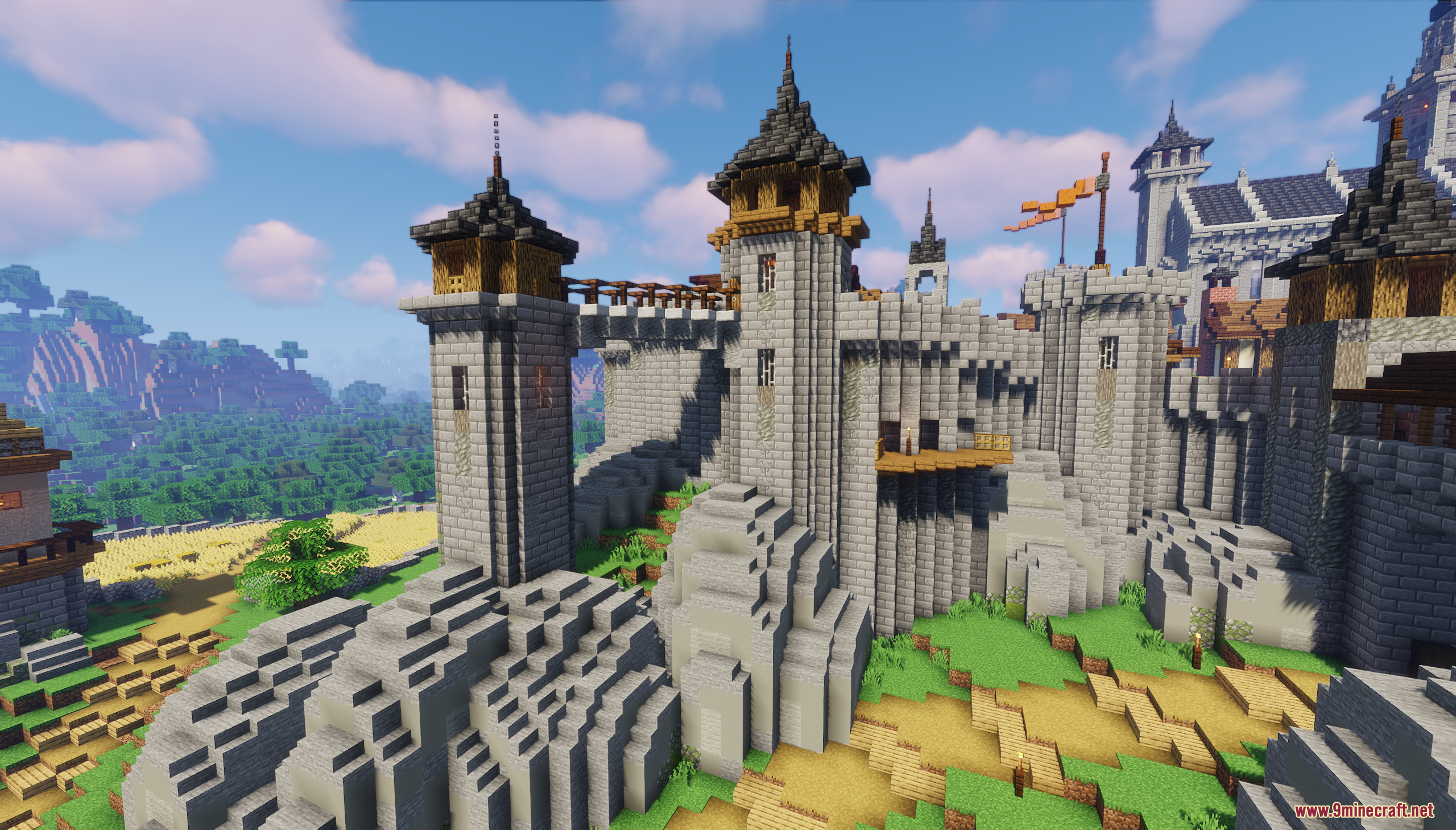 Castle Town Map Screenshot 9 Detailed view of stone castle walls and towers on a rocky cliff