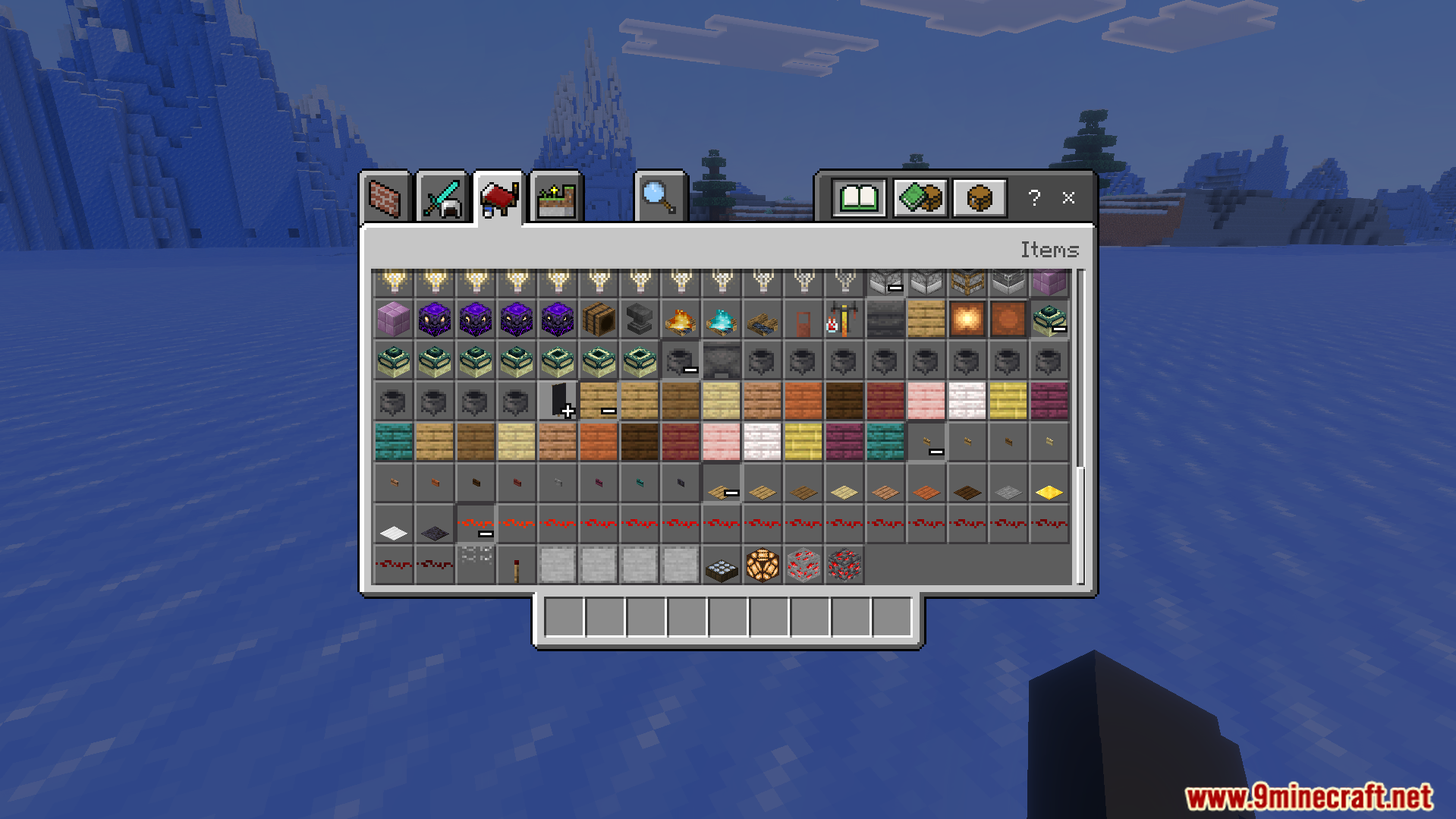 Creative inventory displaying secret items including double slabs and technical redstone items