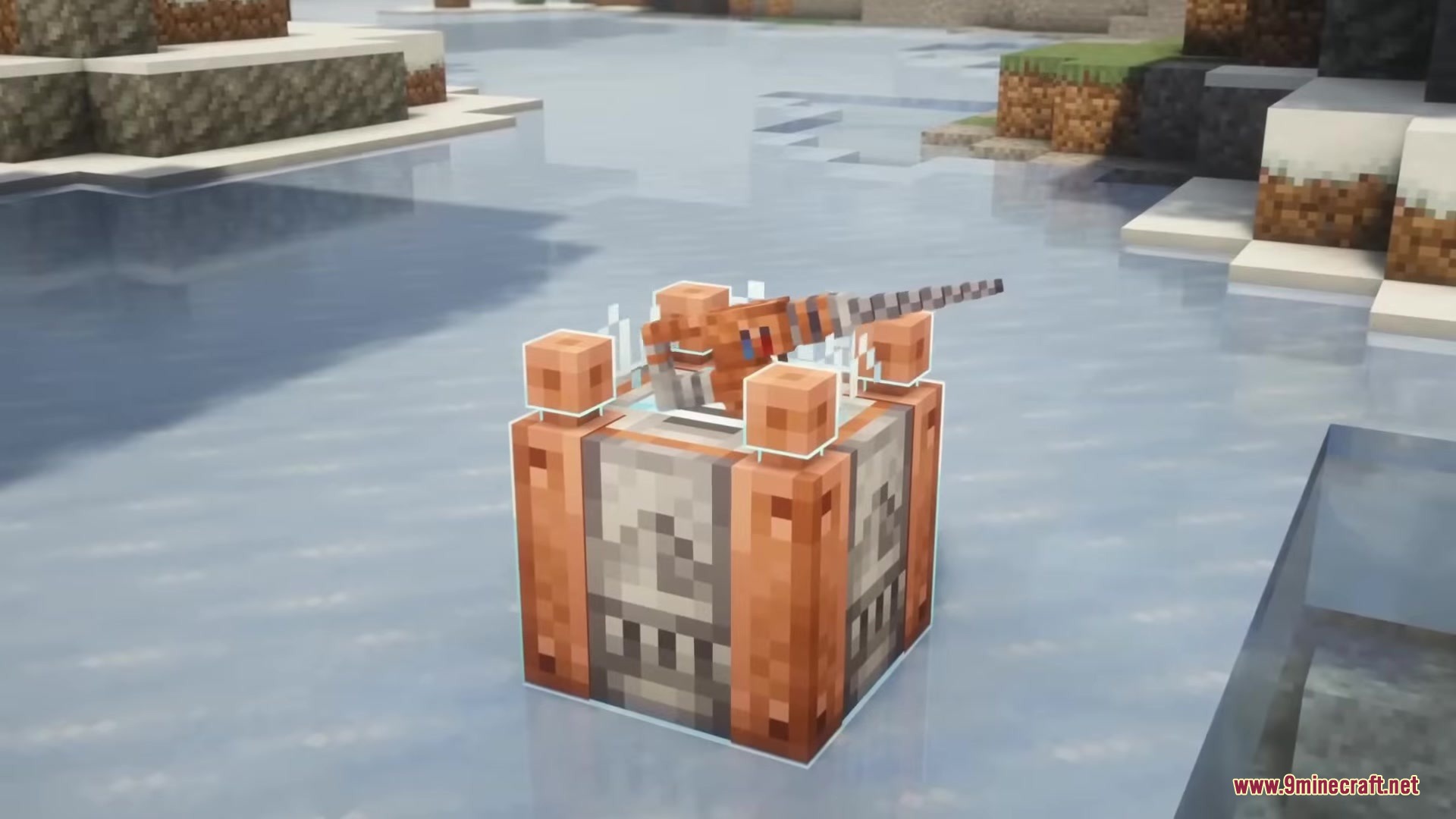 A Crystal Former machine block from Clanging Howl Mod placed on ice