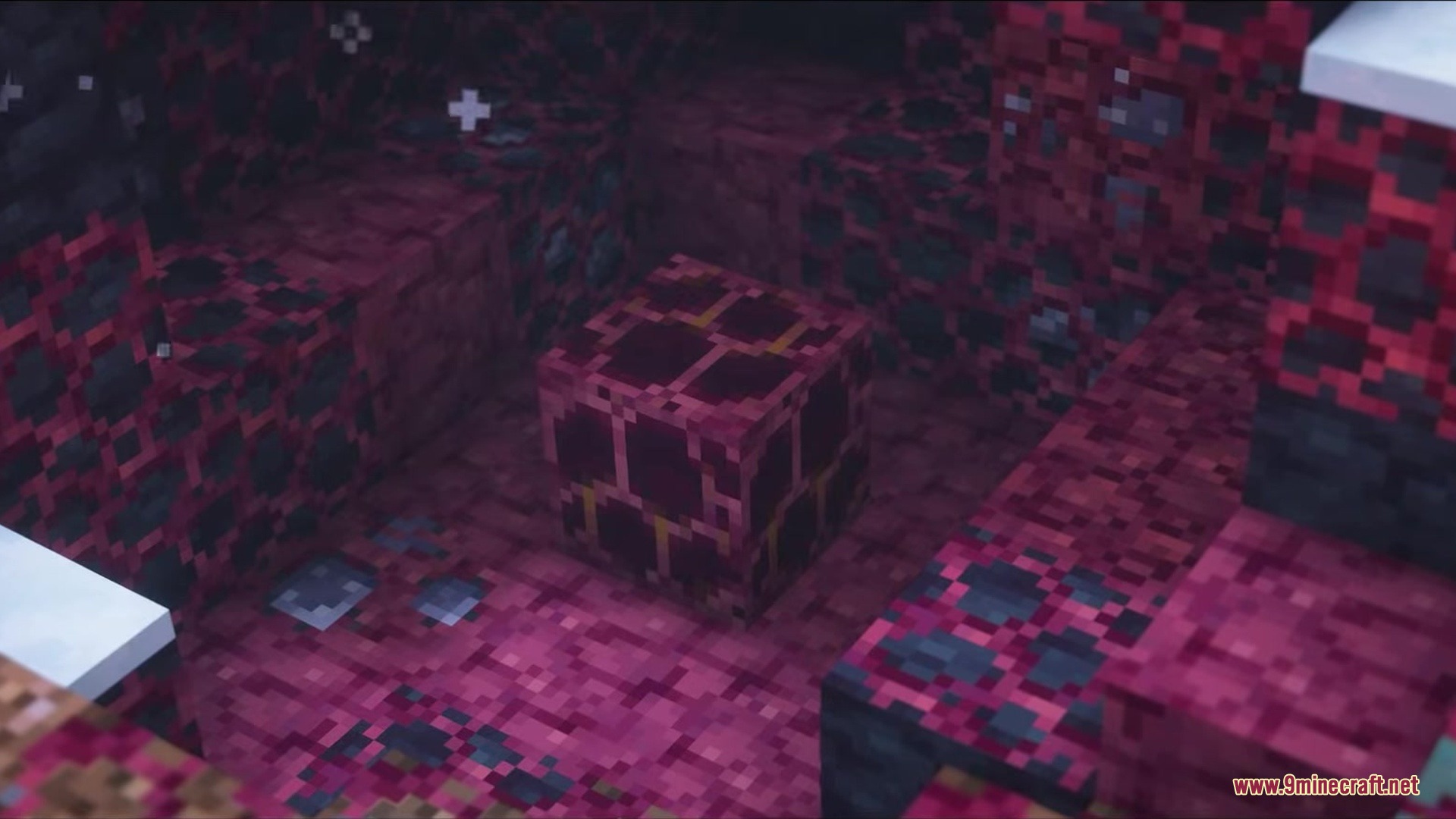 A mysterious techno flesh block found within a dark alien cave environment