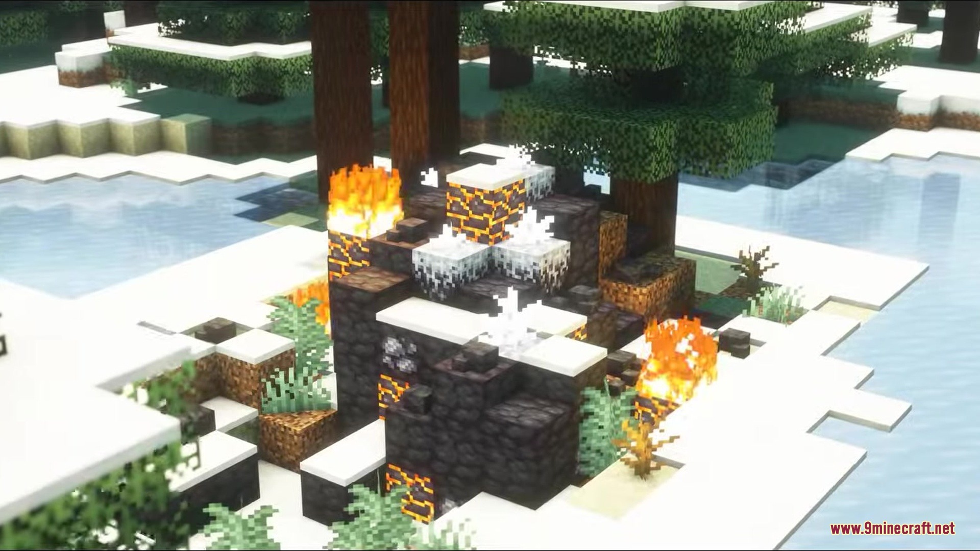 Clanging Howl Mod features a crashed alien object in a snowy forest biome