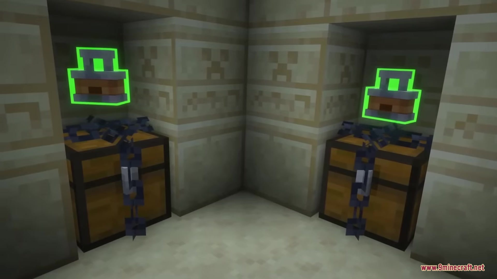 Clavis Mod Screenshot 6 Two chests wrapped in chains with green lock symbols floating above them