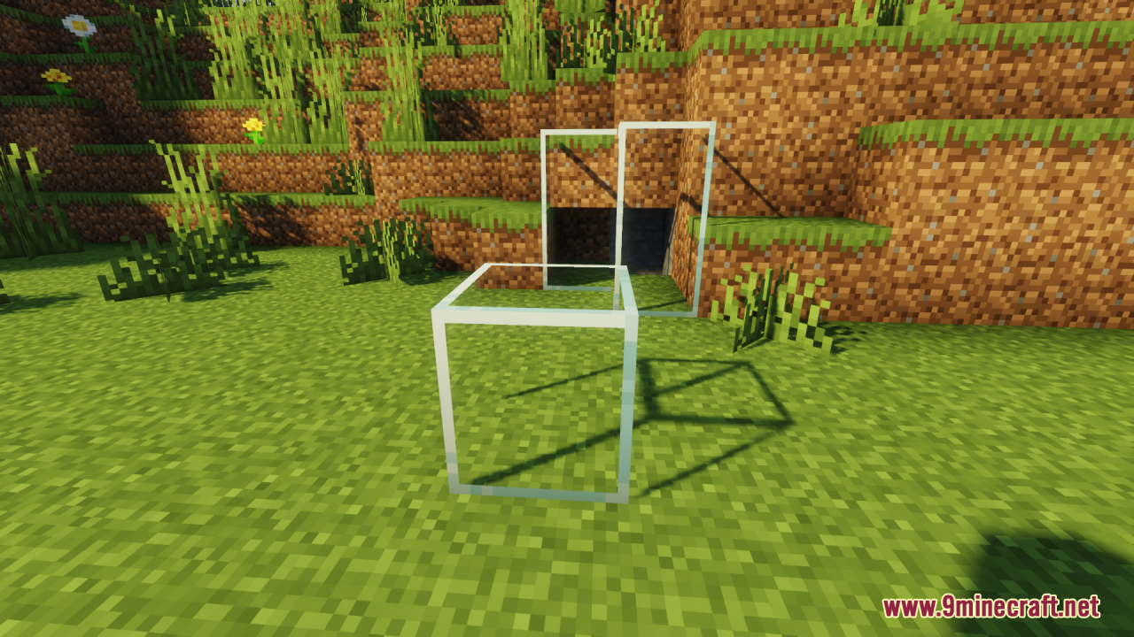 Multiple clear glass blocks and panes showing seamless connected textures in Minecraft