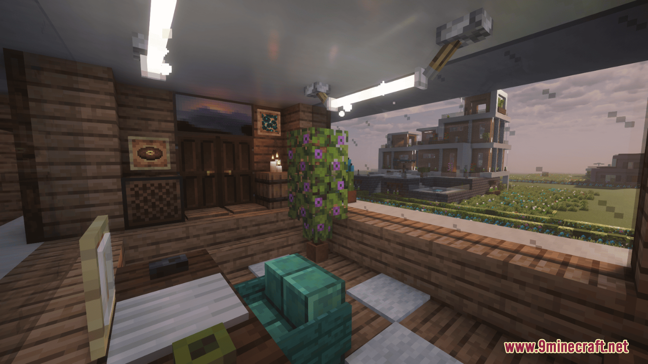 A modern interior featuring a large window with the Clearest Glass Resource Pack
