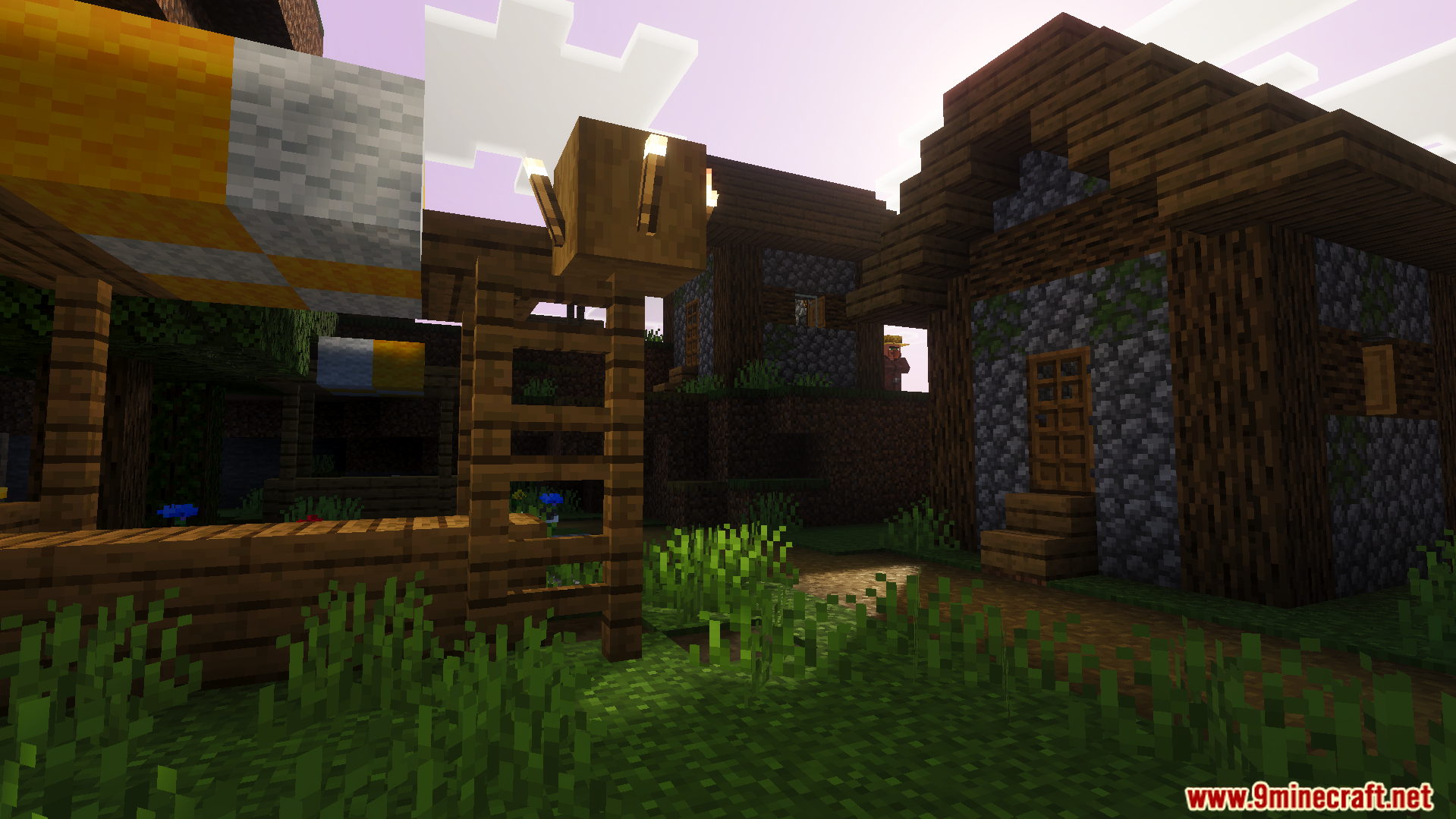 Cloud Visual Shader Screenshot 8 Soft sunlight filters through wooden village houses creating realistic shadows and warm colors