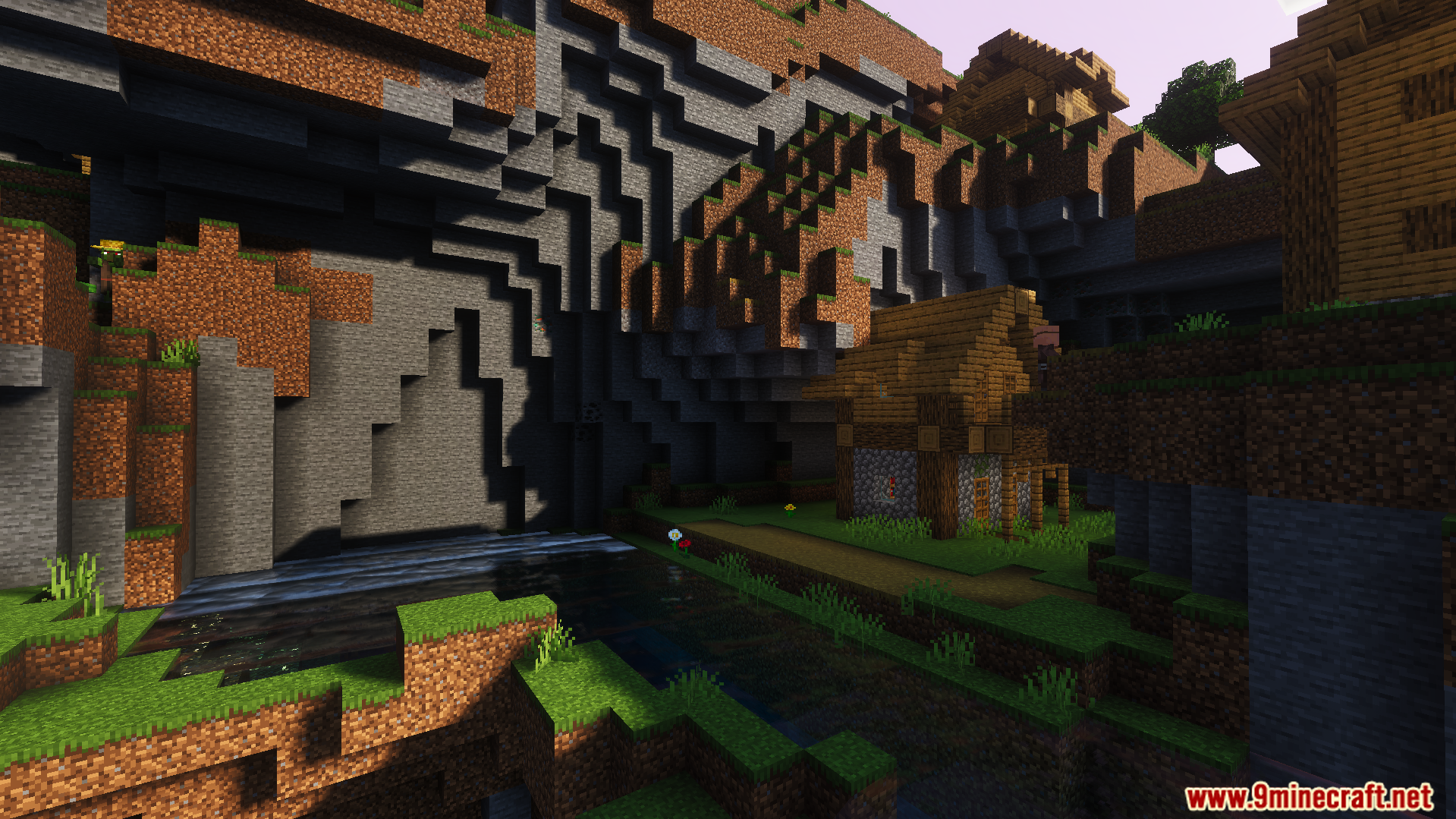 Cloud Visual Shader Screenshot 9 Cinematic lighting and realistic water reflections near a wooden house and gentle waves