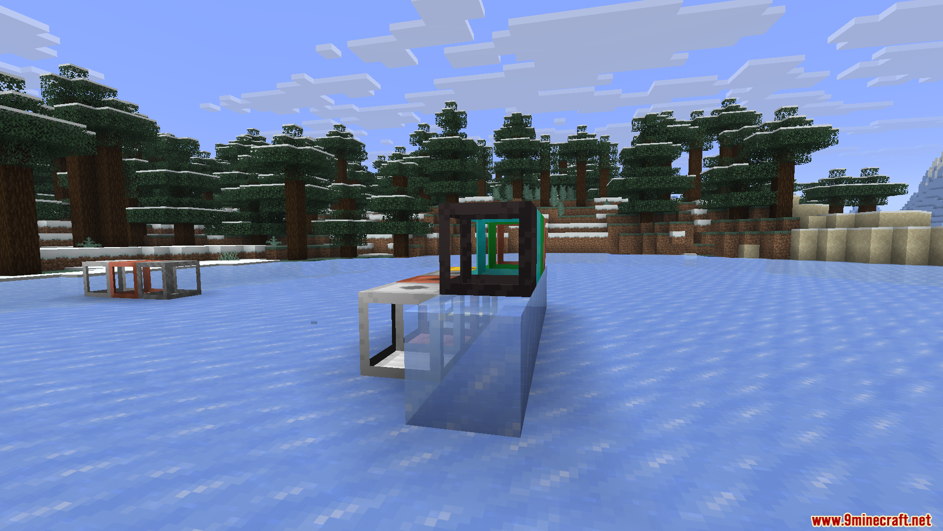Cobblegen Galore Mod Screenshot 10 Side view of several colored generator blocks placed on blue ice