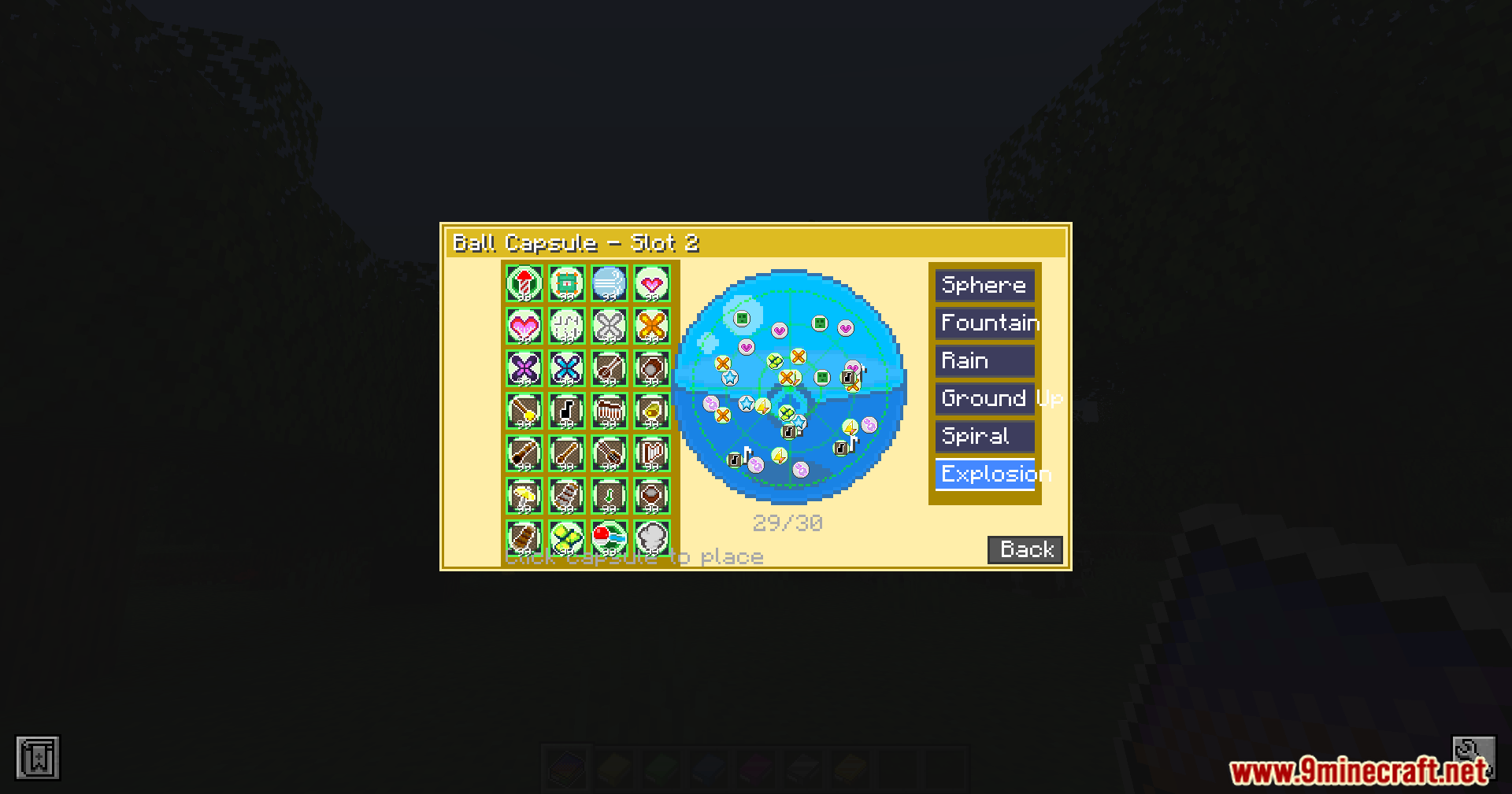 Selecting various stickers to decorate a Poke Ball in the capsule menu