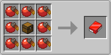 Crafting recipe for a red sticker case using red stickers and a chest