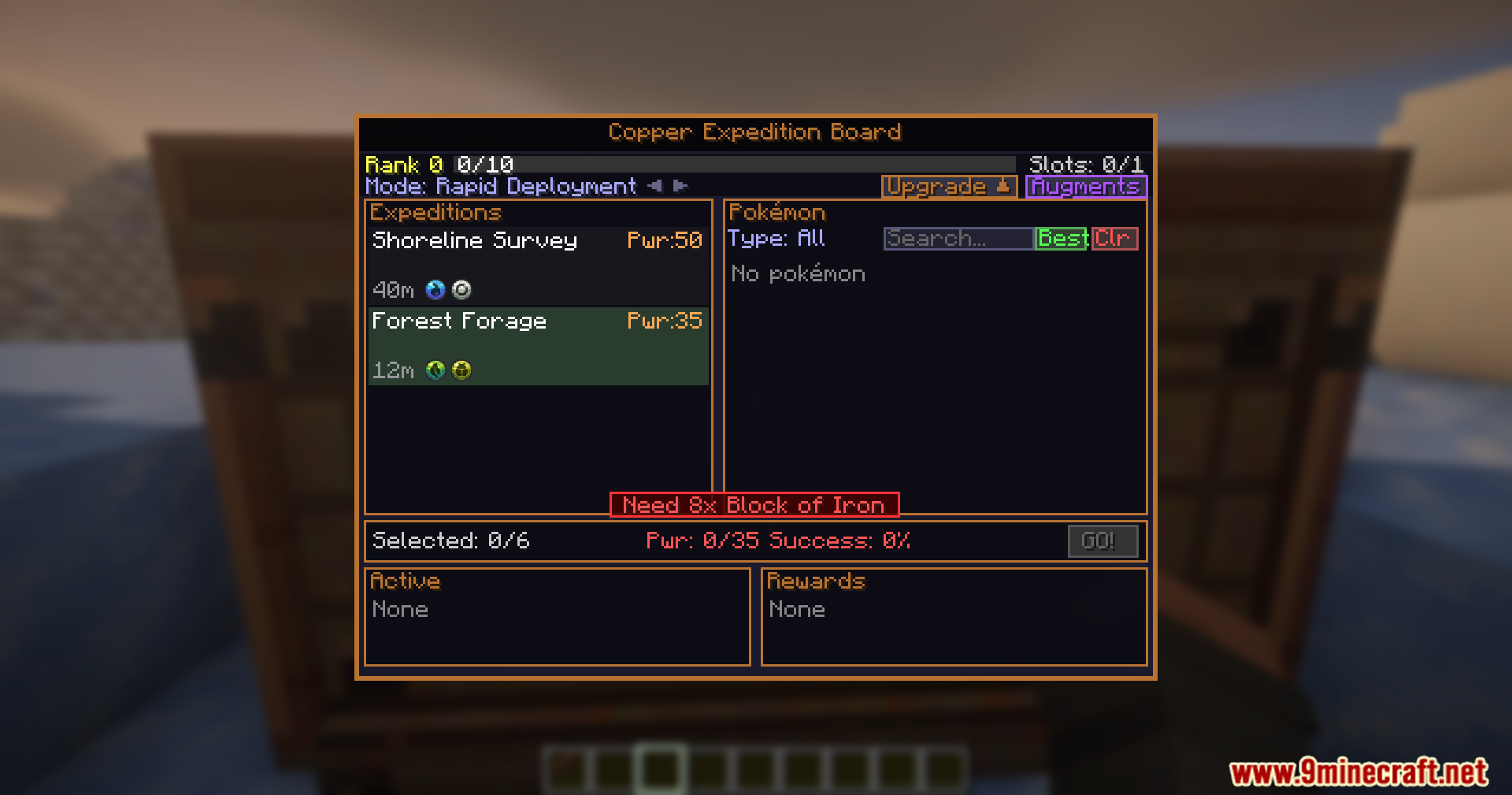 The user interface of the Copper Expedition Board showing mission details and requirements